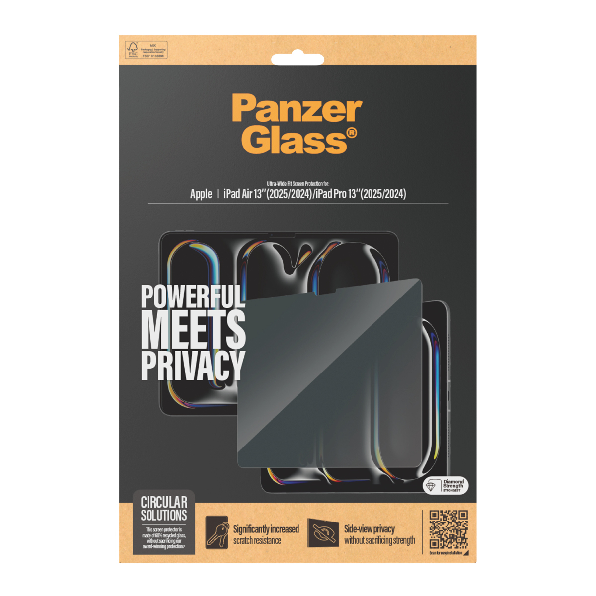 PanzerGlass Bildschirmschutz f�r Tablet - ultrabreite Passform - Glas - mit Sichtschutzfilter - 13 - Rahmenfarbe schwarz - f�r Apple 13-inch iPad Air (M2, M3)