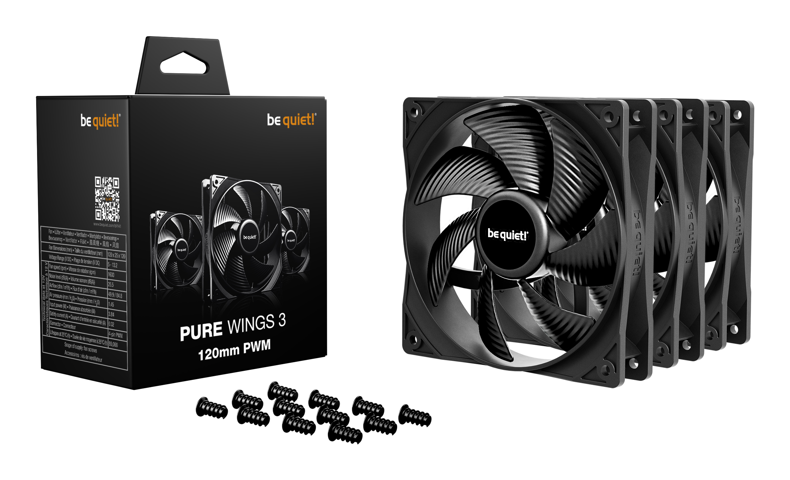 Be Quiet! Pure Wings 3 - Geh�usel�fter - 120 mm - Schwarz (Packung mit 3)
