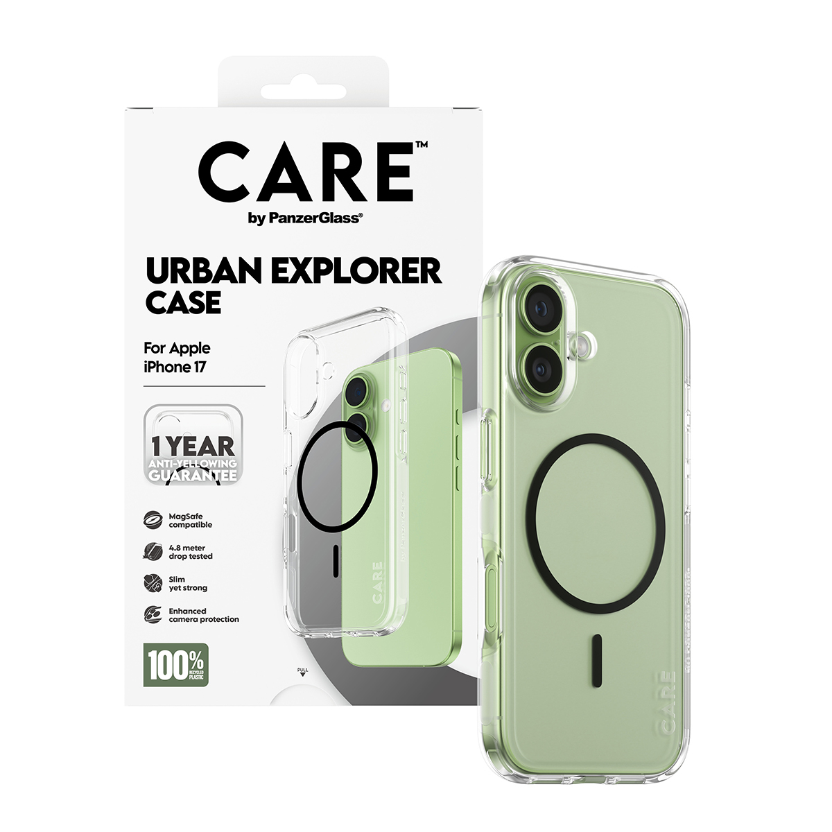 PanzerGlass CARE by � Flagship Case Transparent Urban Explorer w. Black MagSafe iPhone 17 custodia per cellulare Cover Trasparente