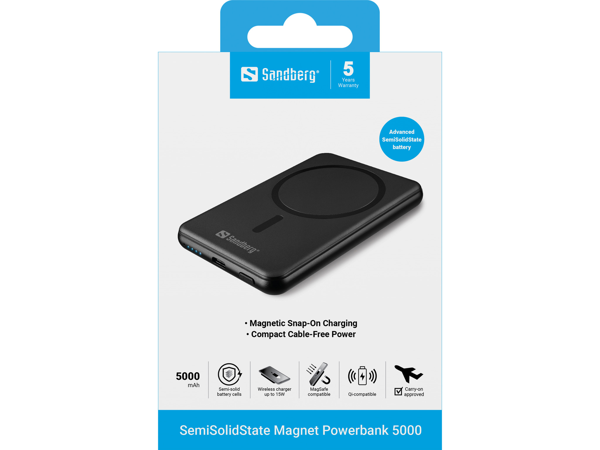 Sandberg 421-50 batteria portatile Stato semi-solido 5000 mAh Carica wireless Nero