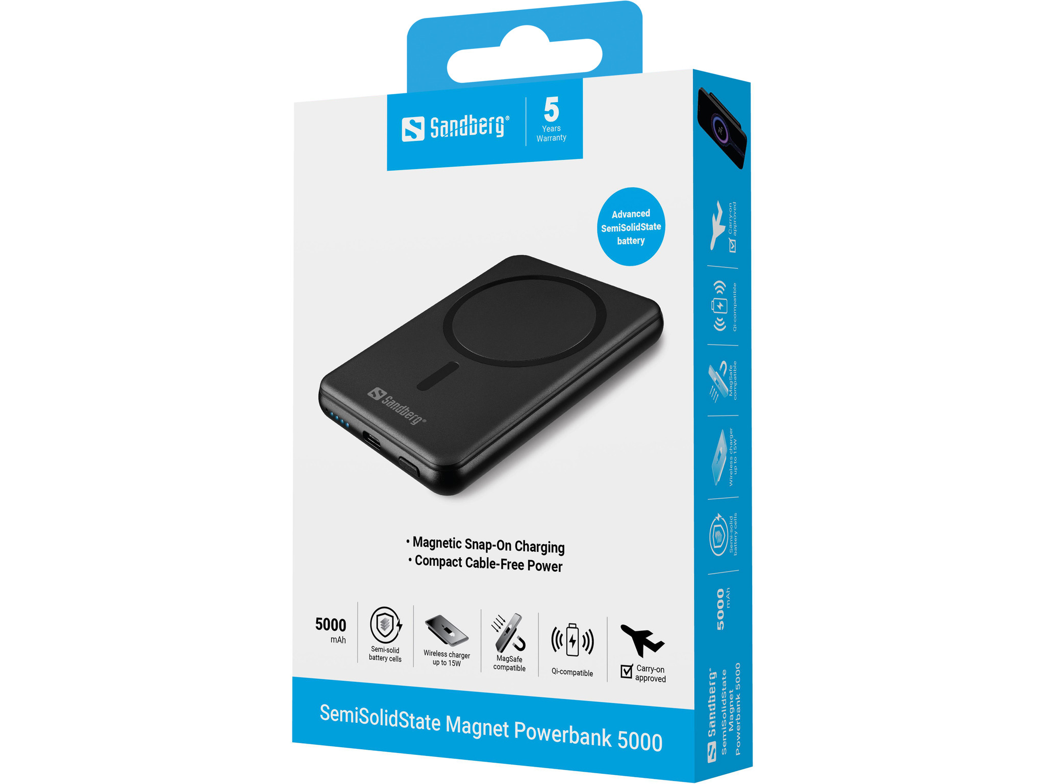 Sandberg 421-50 batteria portatile Stato semi-solido 5000 mAh Carica wireless Nero