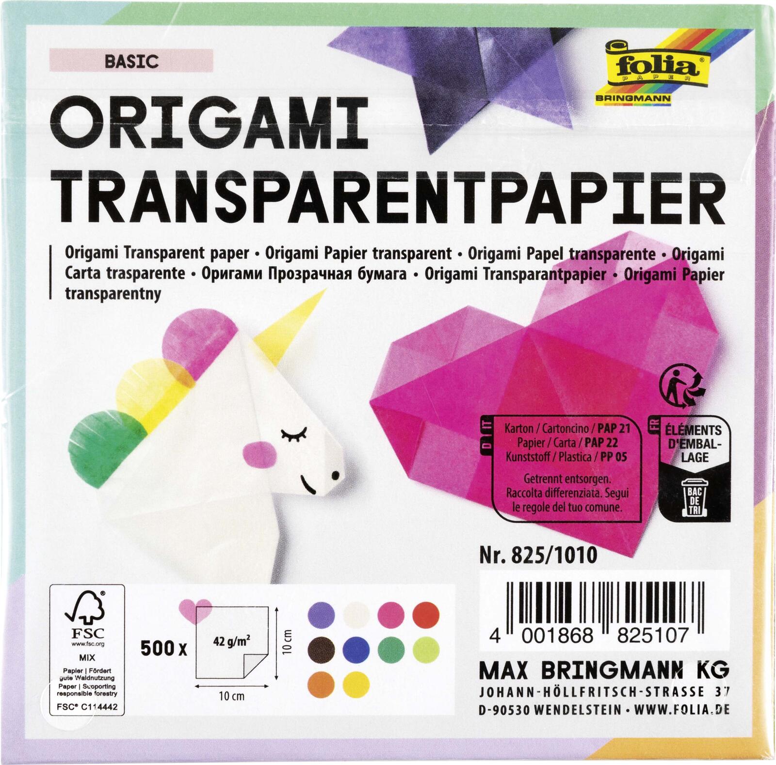 Folia Faltbl�tter transparent 10 x 10 cm mehrfarbig 500 St.