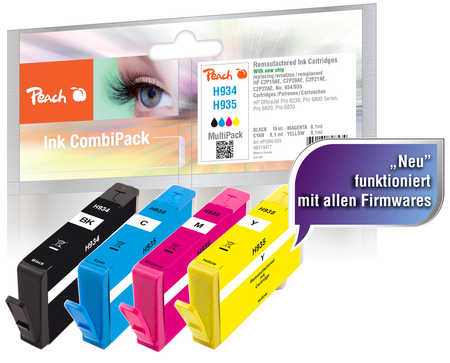 Peach Combi-Pack H934/H935 - 4er-Pack - S - Schwarz, Gelb, Cyan, Magenta - kompatibel - wiederaufbereitet - Tintenpatrone (Alternative zu: HP 935, HP 934)