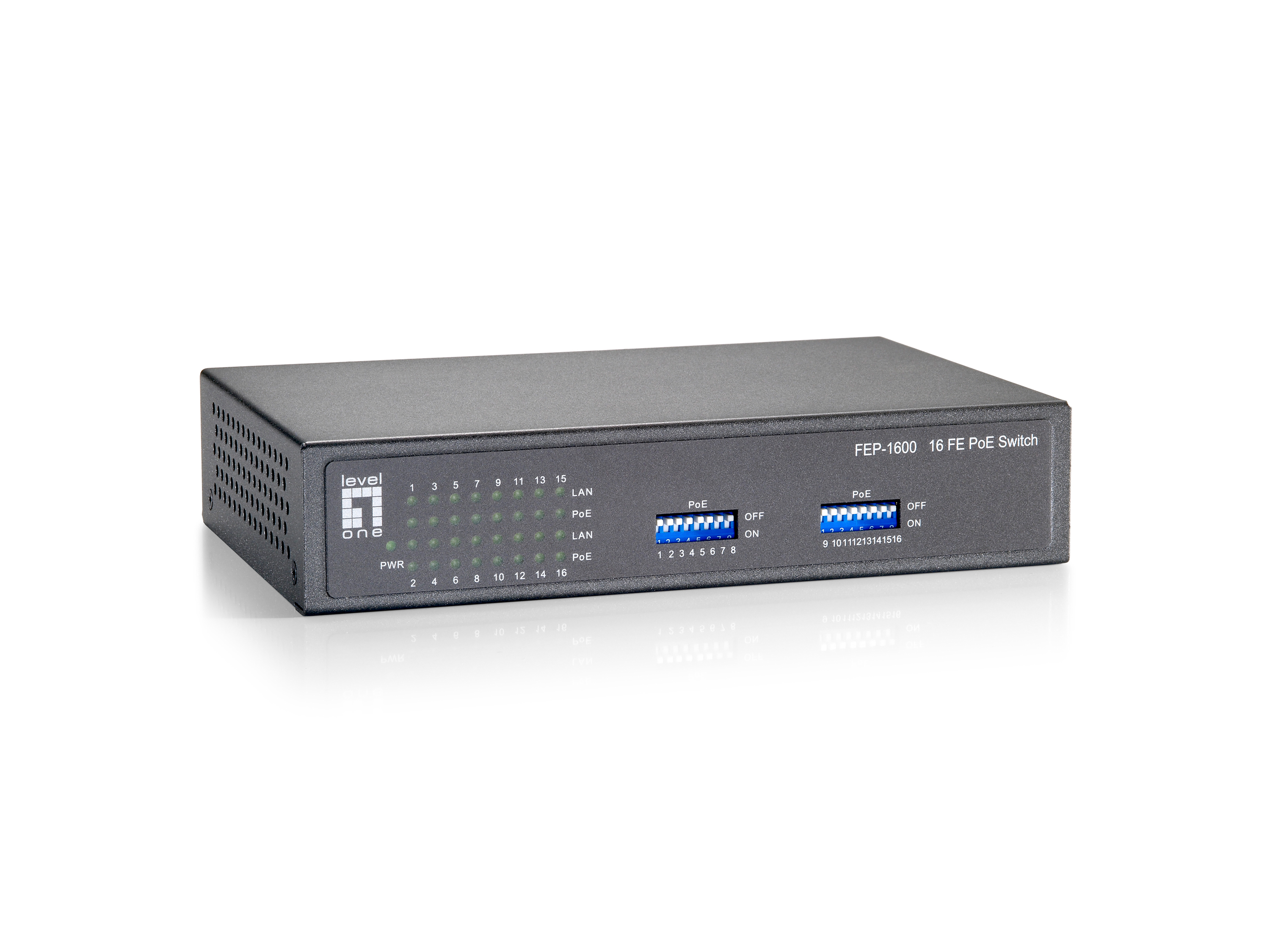 LevelOne FEP-1600W90 commutateur r�seau Fast Ethernet (10/100) Connexion Ethernet, supportant lalimentation via ce port (PoE) Gris