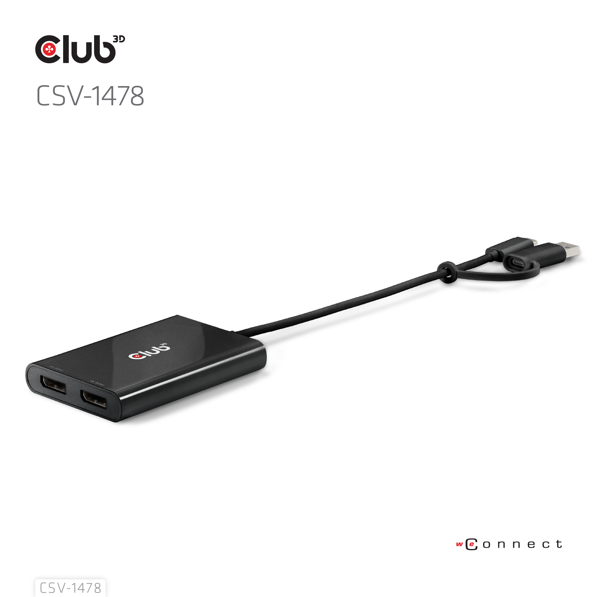 Club 3D USB Typ-C (mit USB Typ-A Adapter) dual DisplayPort (4K60Hz) Videosplitter