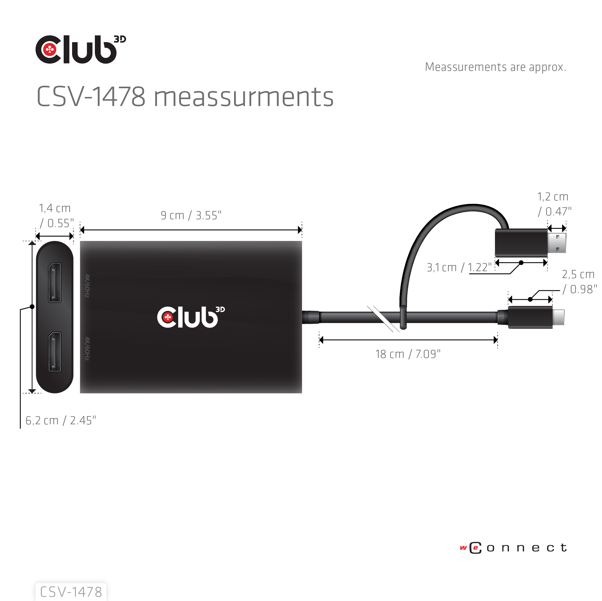 Club 3D USB Typ-C (mit USB Typ-A Adapter) dual DisplayPort (4K60Hz) Videosplitter