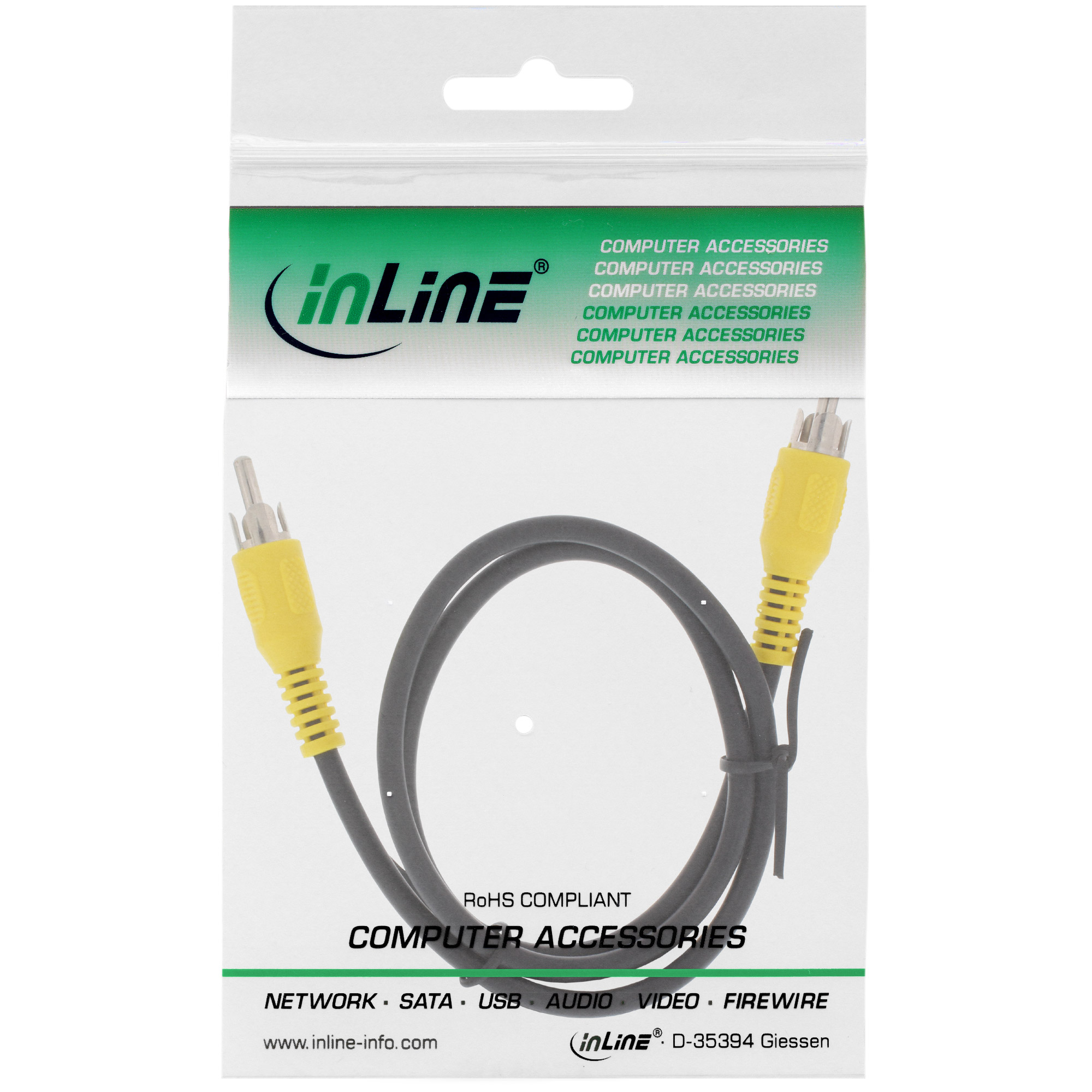 InLine Video cable, 1x RCA M/M, yellow plugs, 0.5m