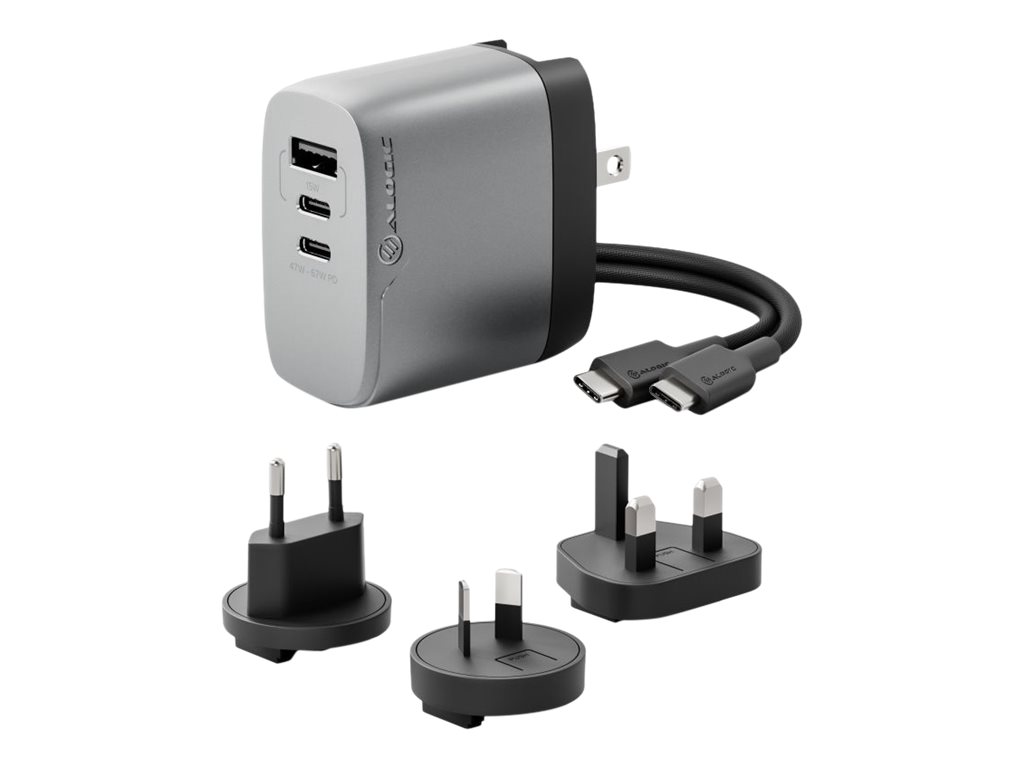 Alogic Rapid Power 3X67 - Netzteil - verschiedene Lnder - 67 Watt - 1.5 A - PD - 3 Ausgabeanschlussstellen (2 x USB-C, USB)