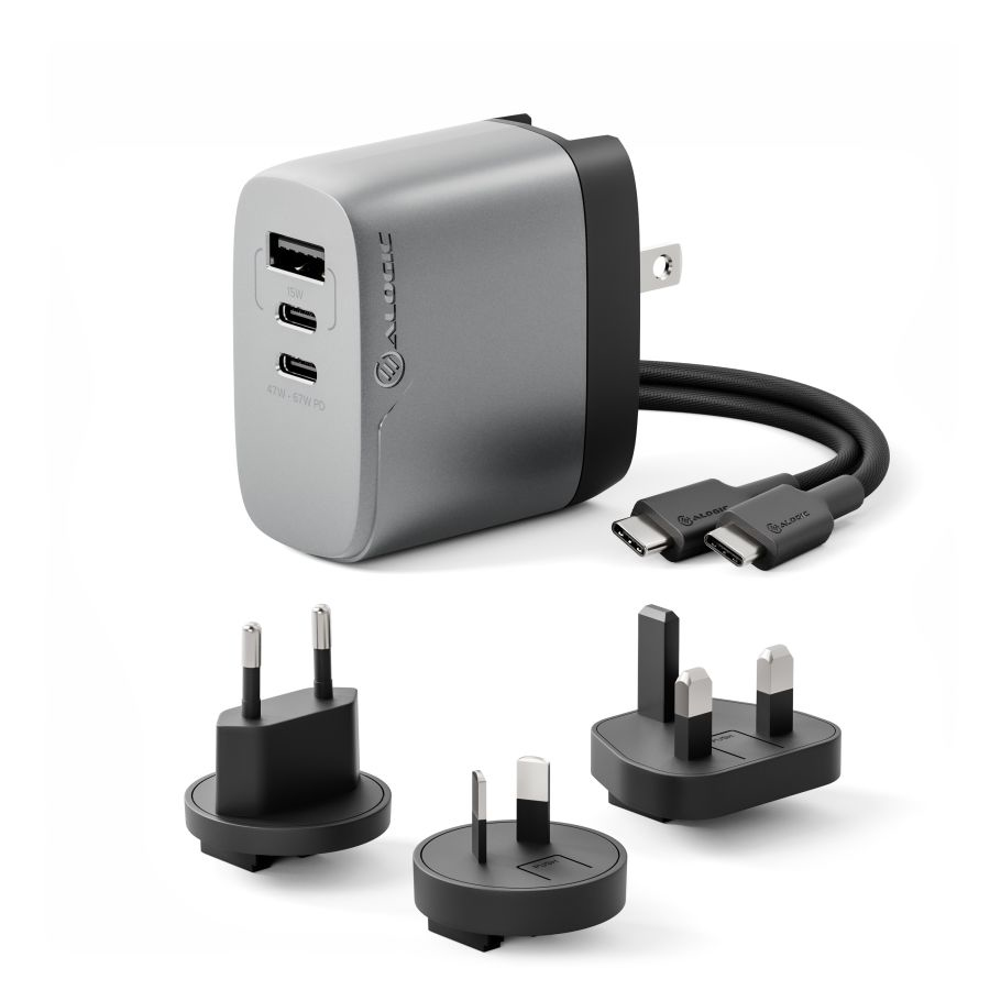 Alogic Rapid Power 3X67 - Netzteil - verschiedene L�nder - 67 Watt - 1.5 A - PD - 3 Ausgabeanschlussstellen (2 x USB-C, USB)
