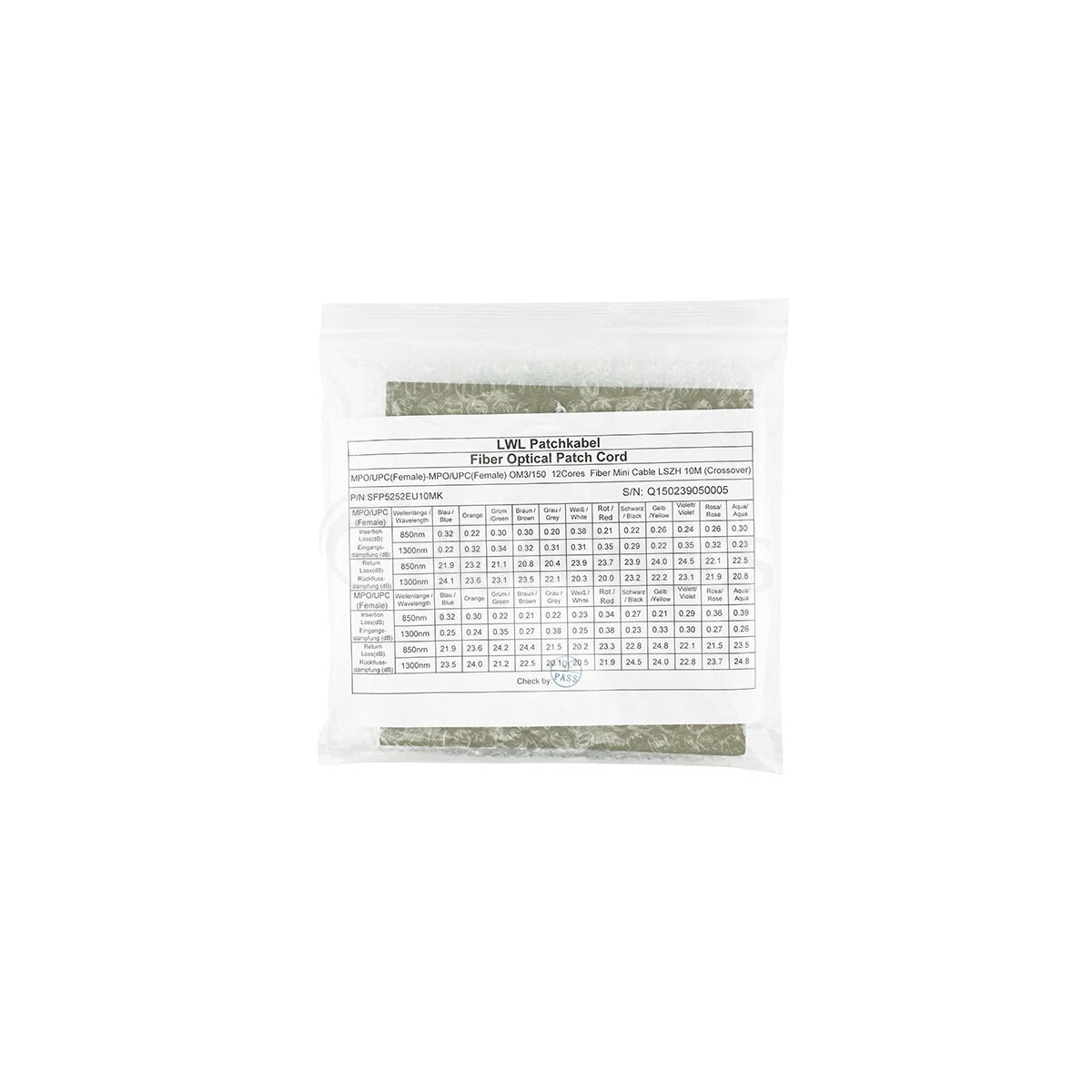 HPE Q1H65A kompatibles MPO-MPO Multimode OM3 Patchkabel 5 Meter