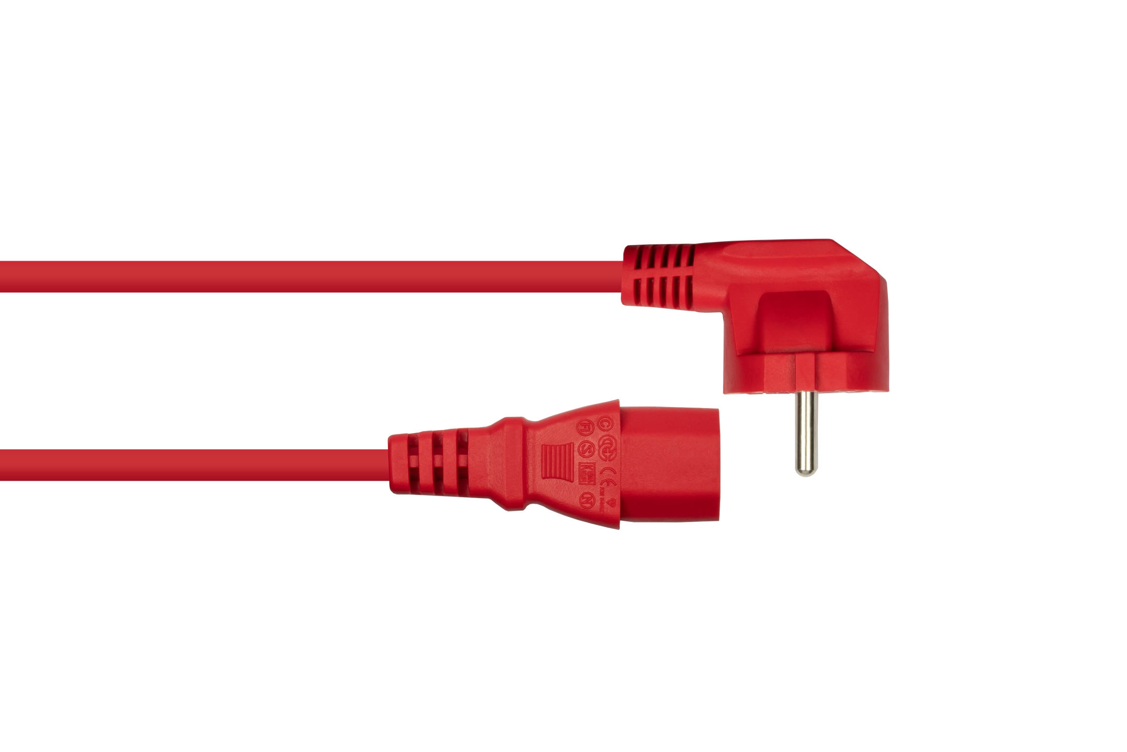 kabelmeister Netzkabel Schutzkontakt-Stecker Typ E+F (90 gew.) an Kaltgerte-Buchse C13, rot, 0,75