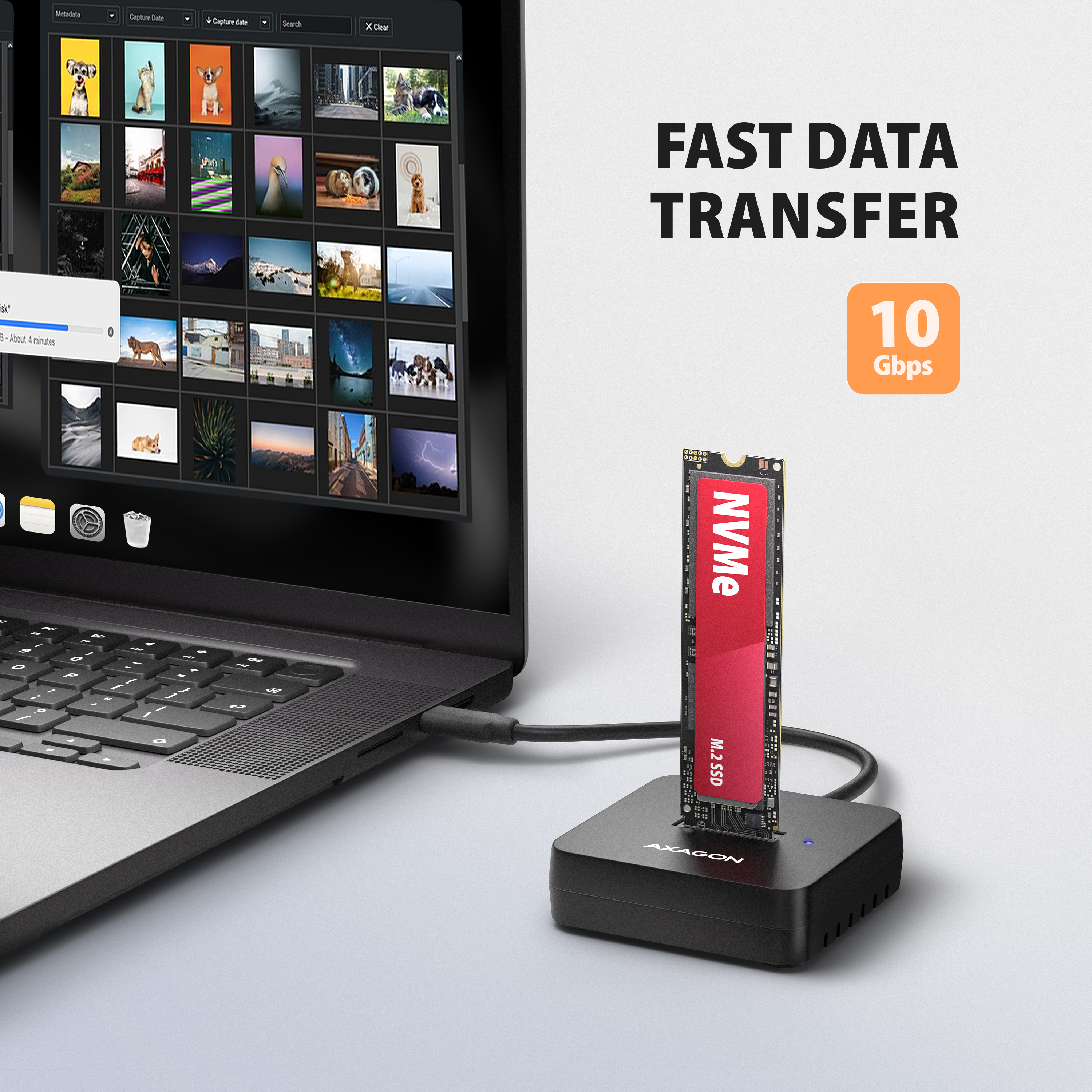 Axagon ADSA-M2C11L base de conexi�n para disco duro USB 3.2 Gen 2 (3.1 Gen 2) Type-C Negro