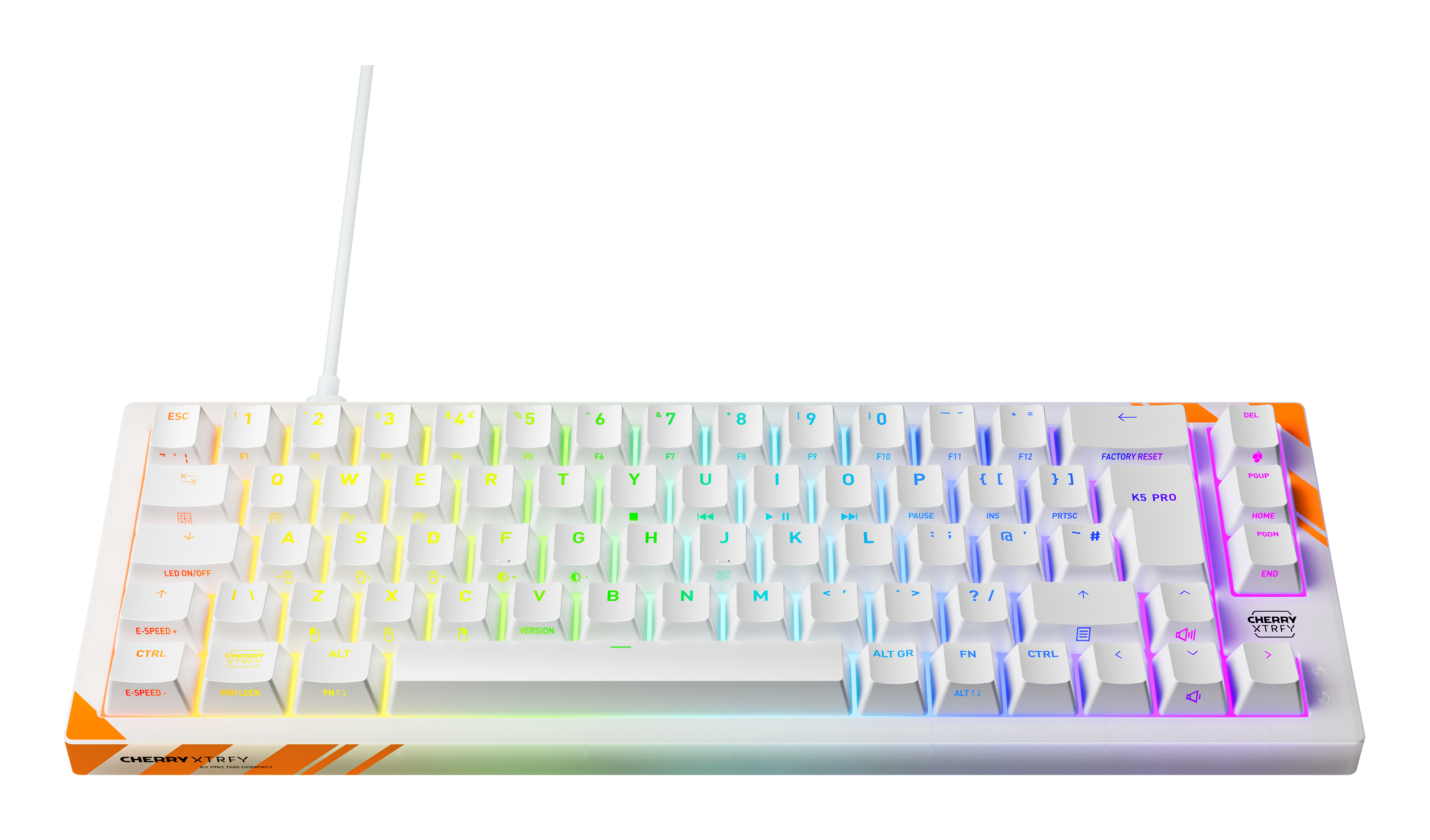 CHERRY K5 PRO TMR COMPACT tastiera Gaming USB QWERTY Inglese UK Arancione, Bianco