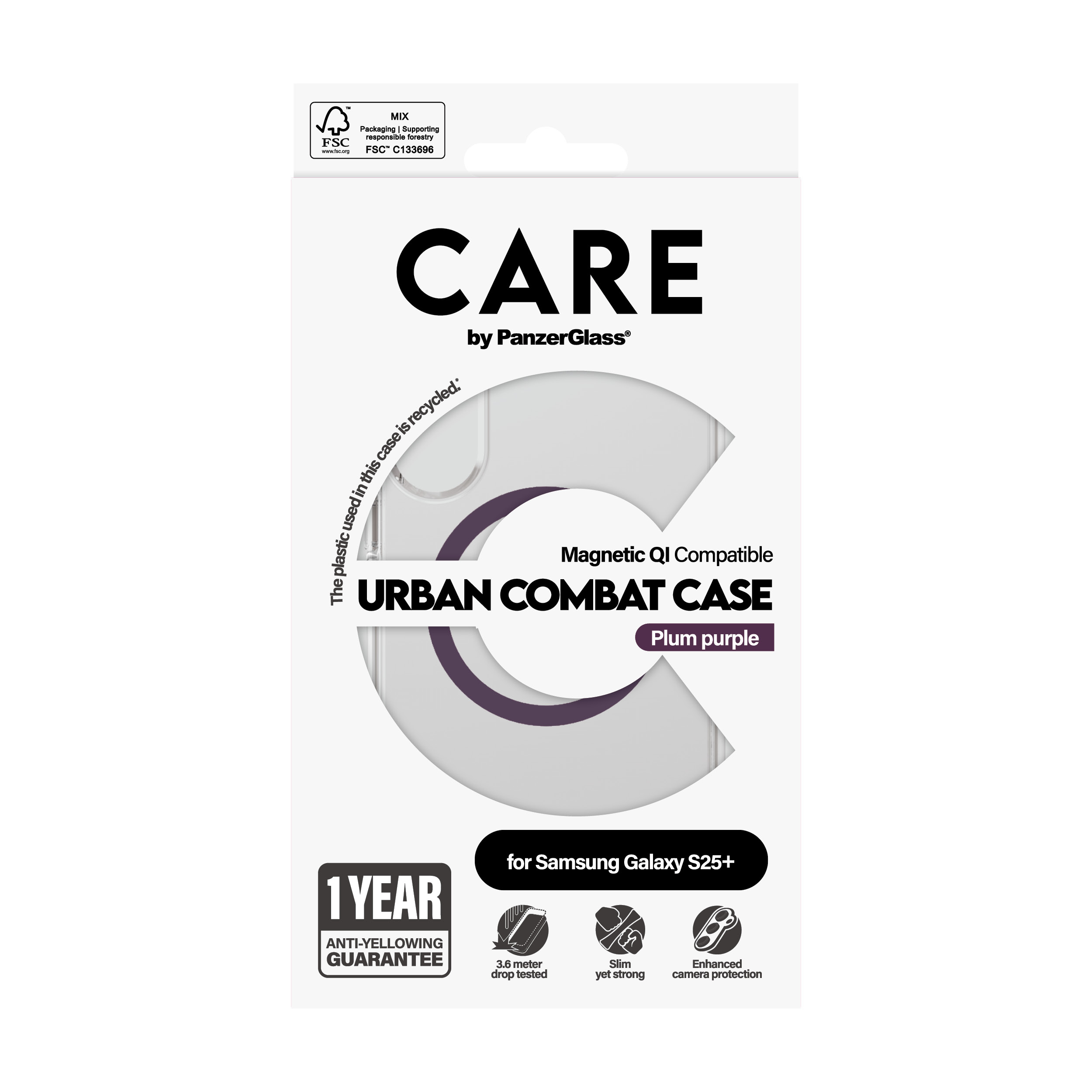 PanzerGlass CARE by � Flagship Case Transparent Urban Combat w. Plum Purple Qi Compatible Samsung Galaxy S25+
