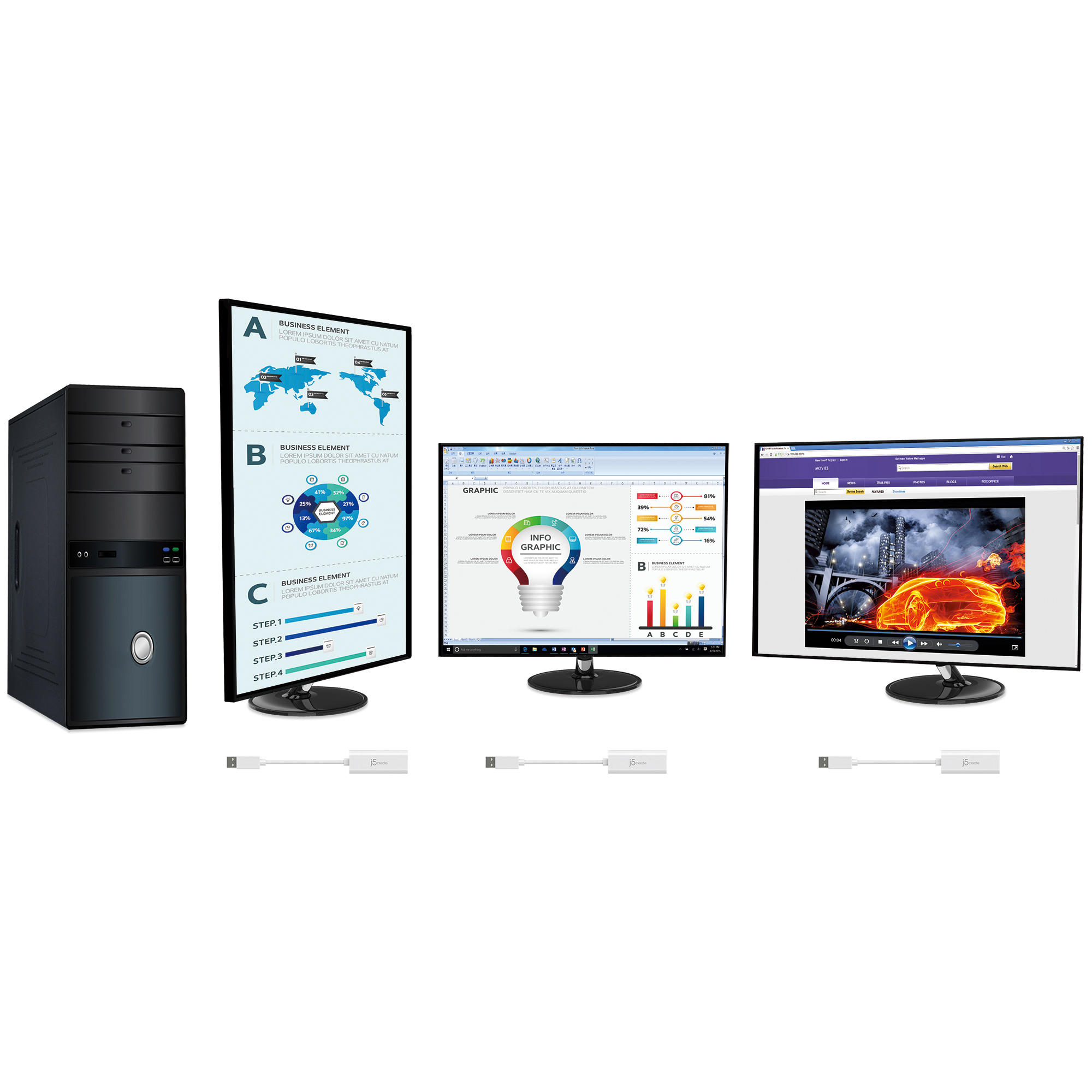 j5create JUA254-N Adattatore multi-monitor da USB a HDMI