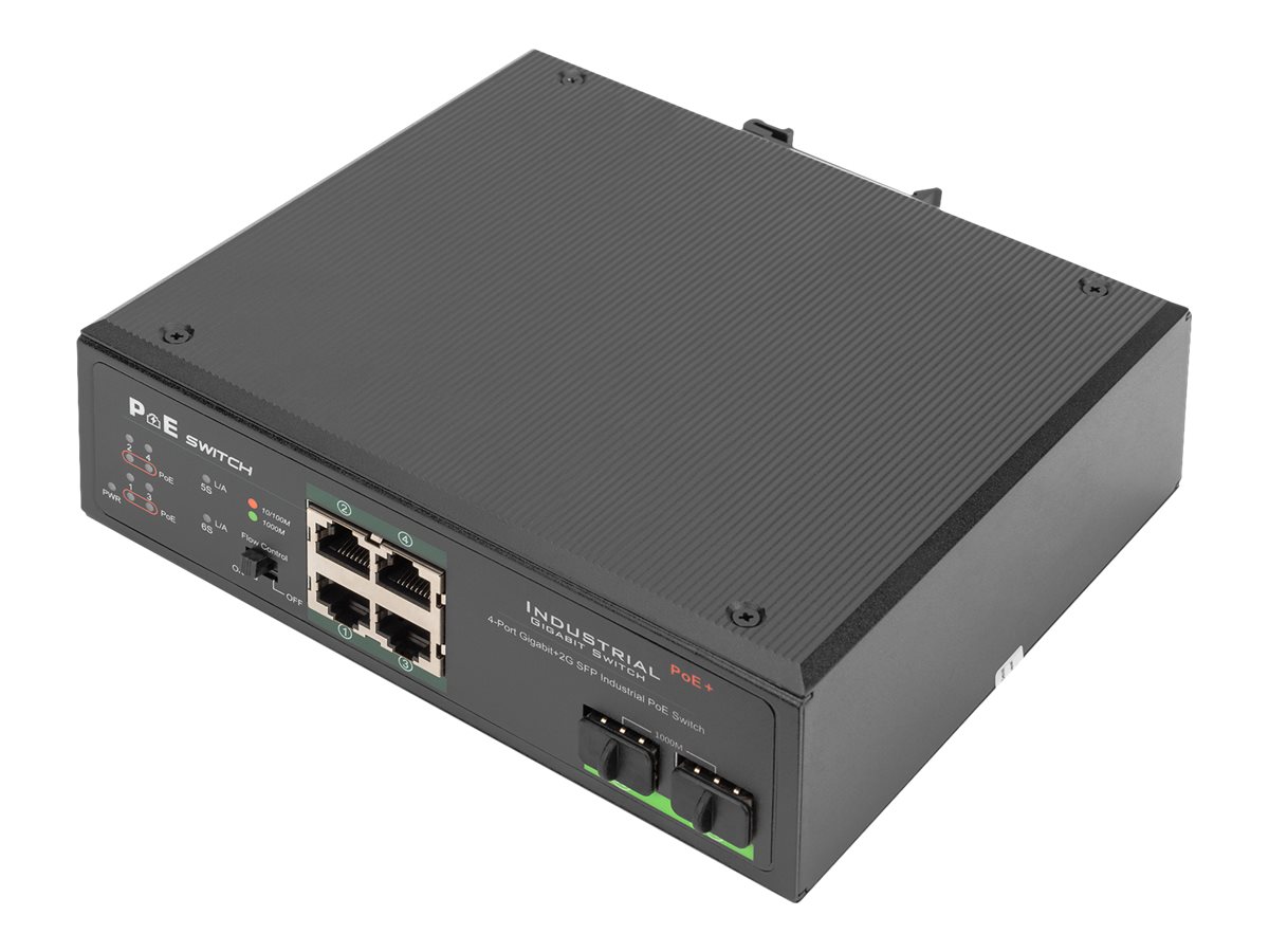 DIGITUS Industrial 4-Port Gigabit PoE Switch, Unmanaged, 2 Uplinks