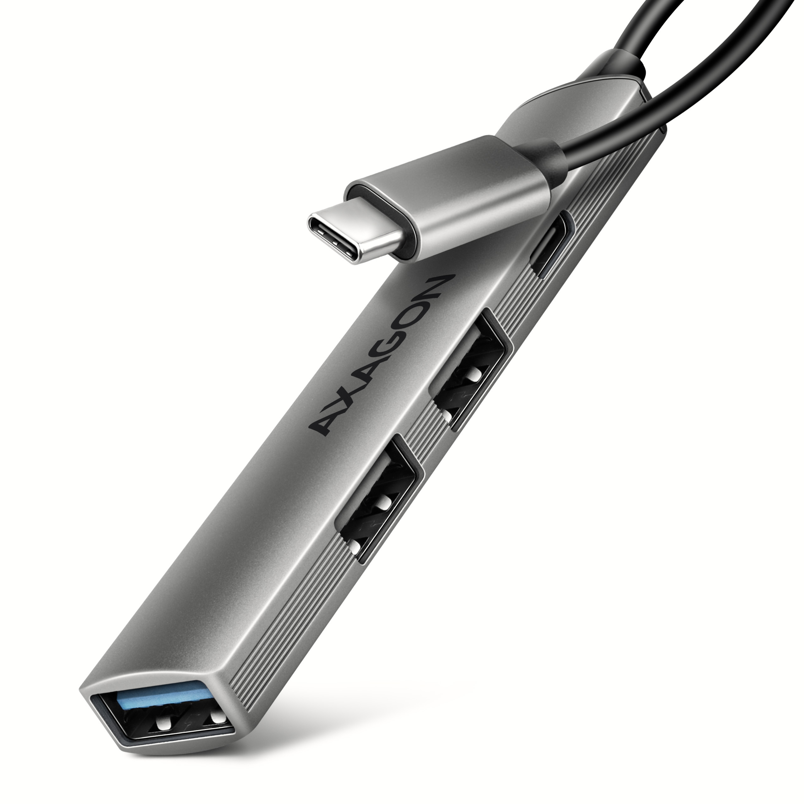Axagon HUB USB HUE-STC, 4x USB ALU STRIP hub, 1x USB-A 5Gbps, 2x USB-A & 1x USB-C 480Mbps, kabel USB-C 12cm USB 3.2 Gen 1 (3.1 Gen 1) Type-C 5 Mbit/s Grey