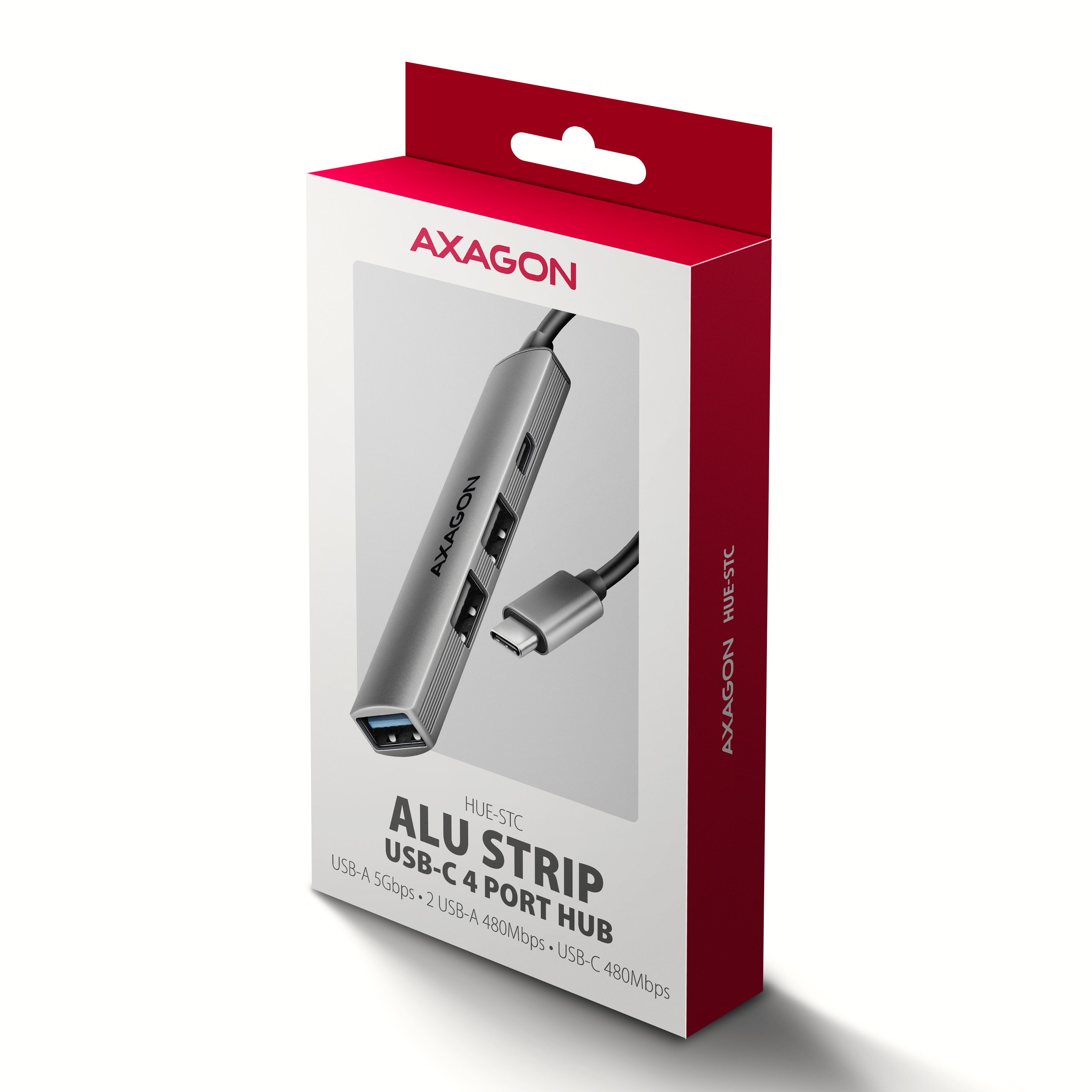 Axagon HUB USB HUE-STC, 4x USB ALU STRIP hub, 1x USB-A 5Gbps, 2x USB-A & 1x USB-C 480Mbps, kabel USB-C 12cm USB 3.2 Gen 1 (3.1 Gen 1) Type-C 5 Mbit/s Grey