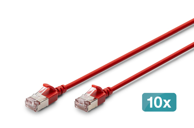 DIGITUS CAT 6A F-FTP Slim Patchkabel, 1,5 m, Rot, 10 St�ck