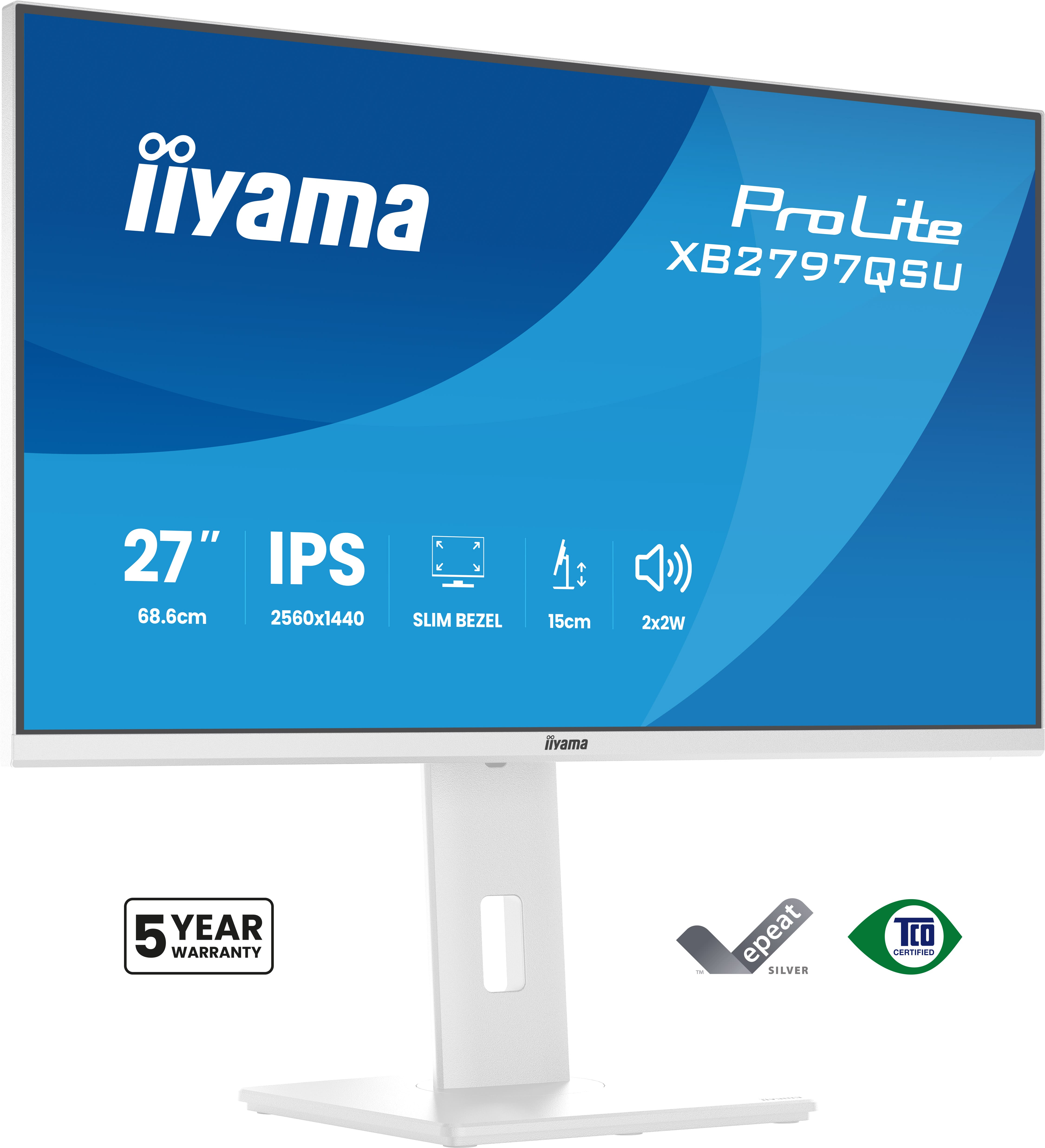 iiyama ProLite XB2797QSU-W1 computer monitor 68.6 cm (27) 2560 x 1440 pixels Quad HD LED White