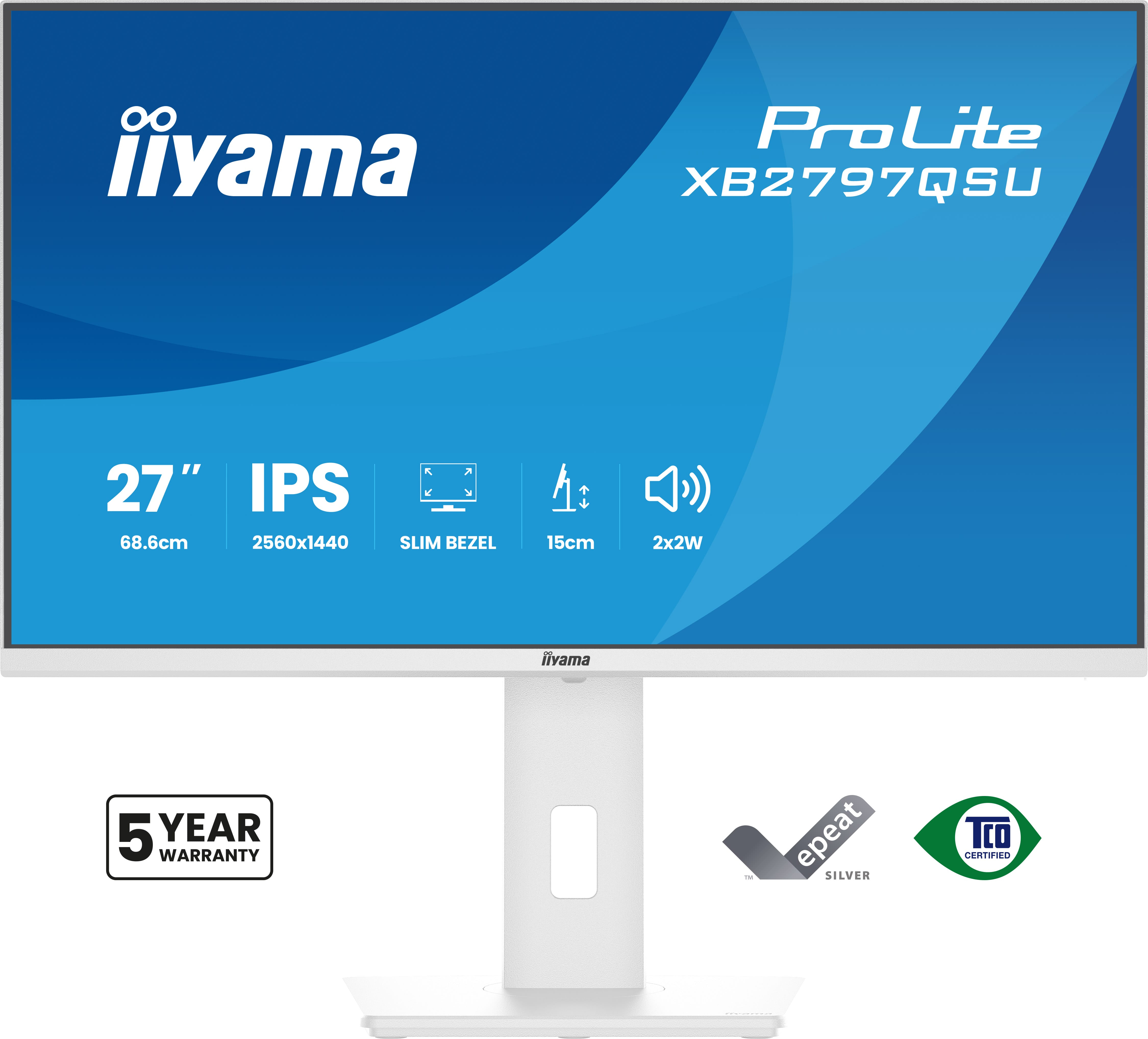 iiyama ProLite XB2797QSU-W1 �cran plat de PC 68,6 cm (27) 2560 x 1440 pixels Quad HD LED Blanc