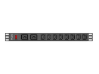 Lanberg PDU-02I1908I-0200-C20-BK - 1U - Einphasig - Aluminium - Schwarz - 10 AC-Ausgnge - C20-Koppler