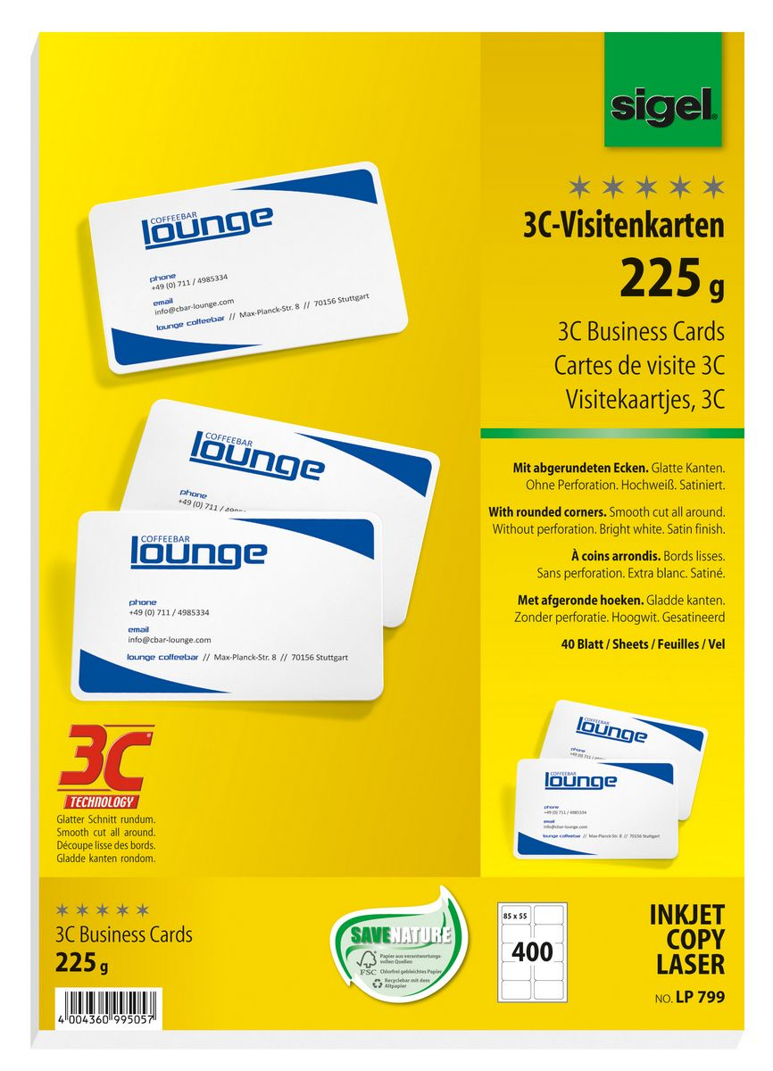 Sigel LP799 carte de visite Laser/a jet dencre Blanc