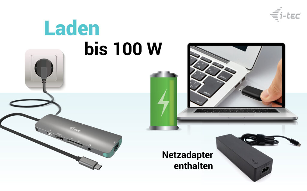 i-tec USB-C Metal Nano Docking Station 4K HDMI LAN with Power Delivery 100W + Universal Charger 100W