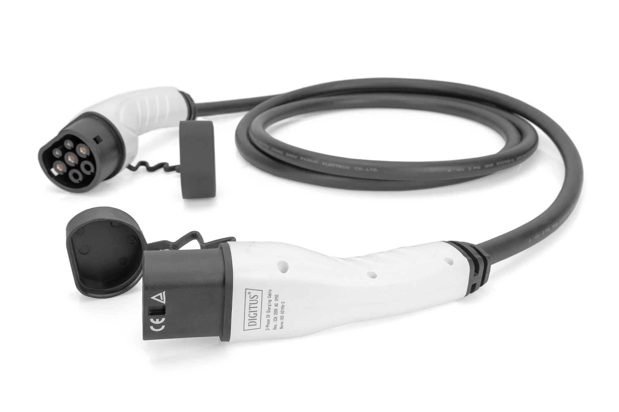 DIGITUS KFZ-Ladekabel fr Elektroautos & PHEV 7,5 m Typ 2 auf Typ 2 Mode 3 3-Phasig 32 A 22 kW Schwarz