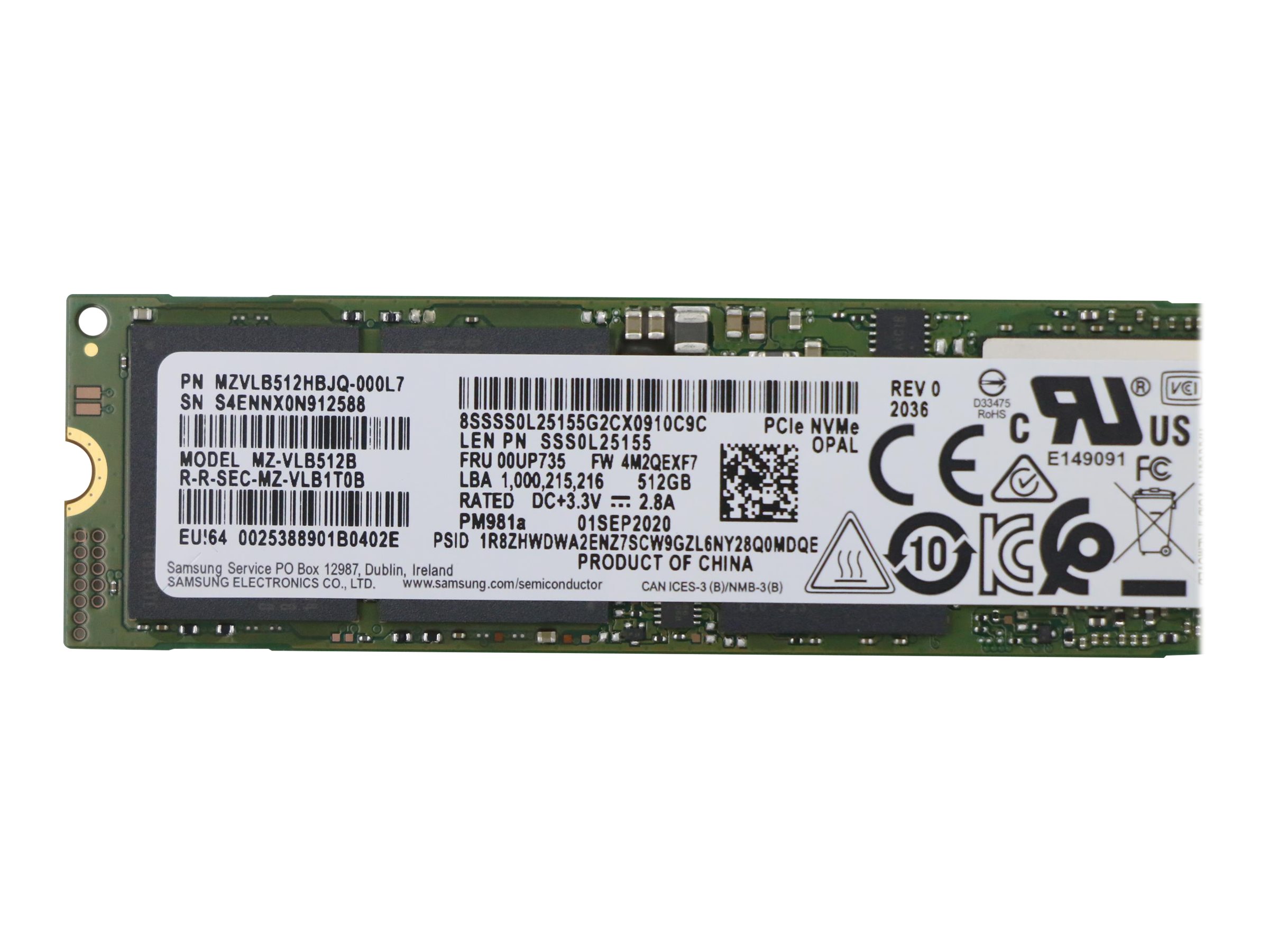 Lenovo Samsung - SSD - verschlsselt - 512 GB - intern - M.2 2280 - PCIe 3.0 x4 (NVMe)