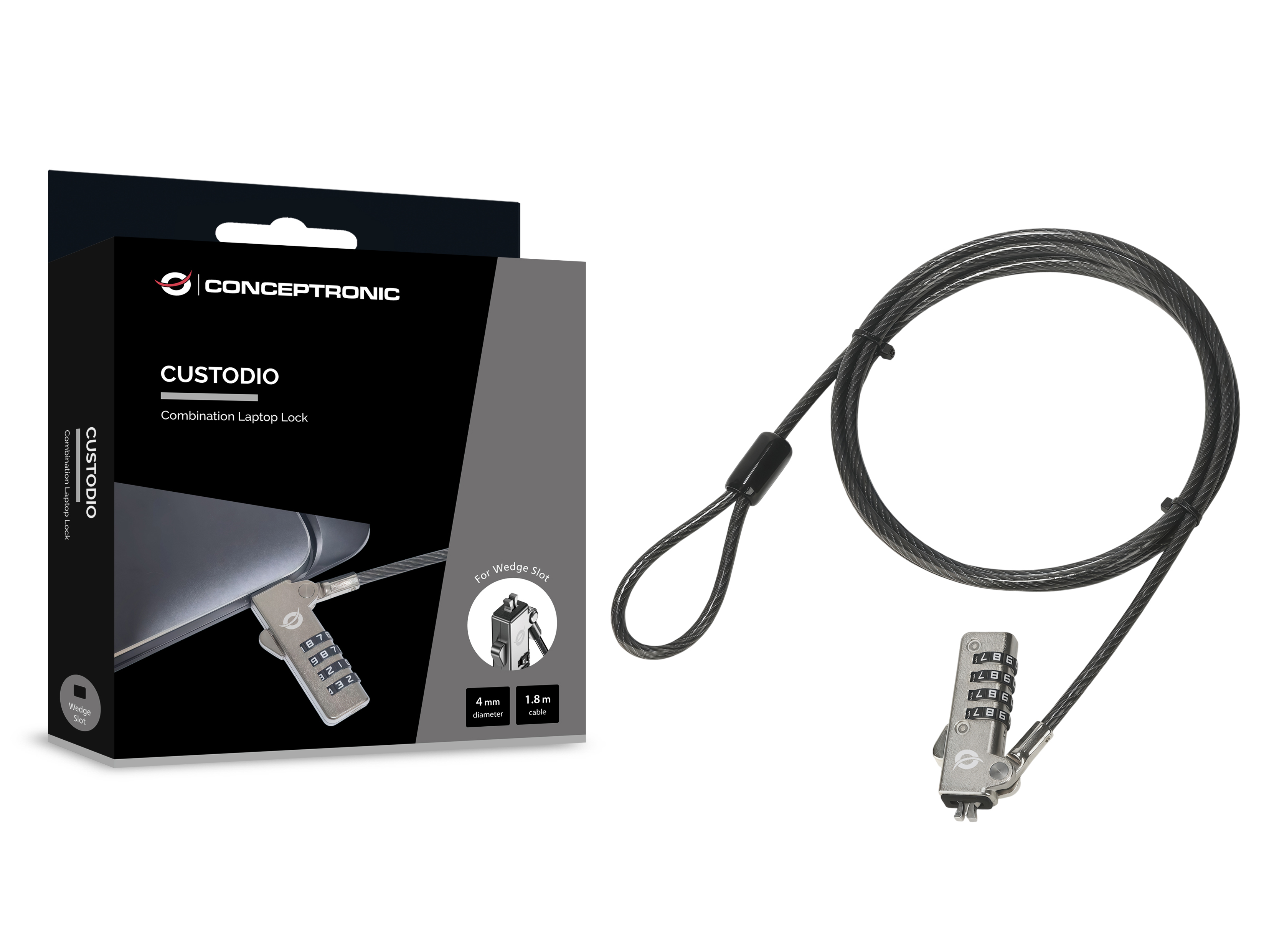 Conceptronic CUSTODIO01BW cavo di sicurezza Nero 1,8 m
