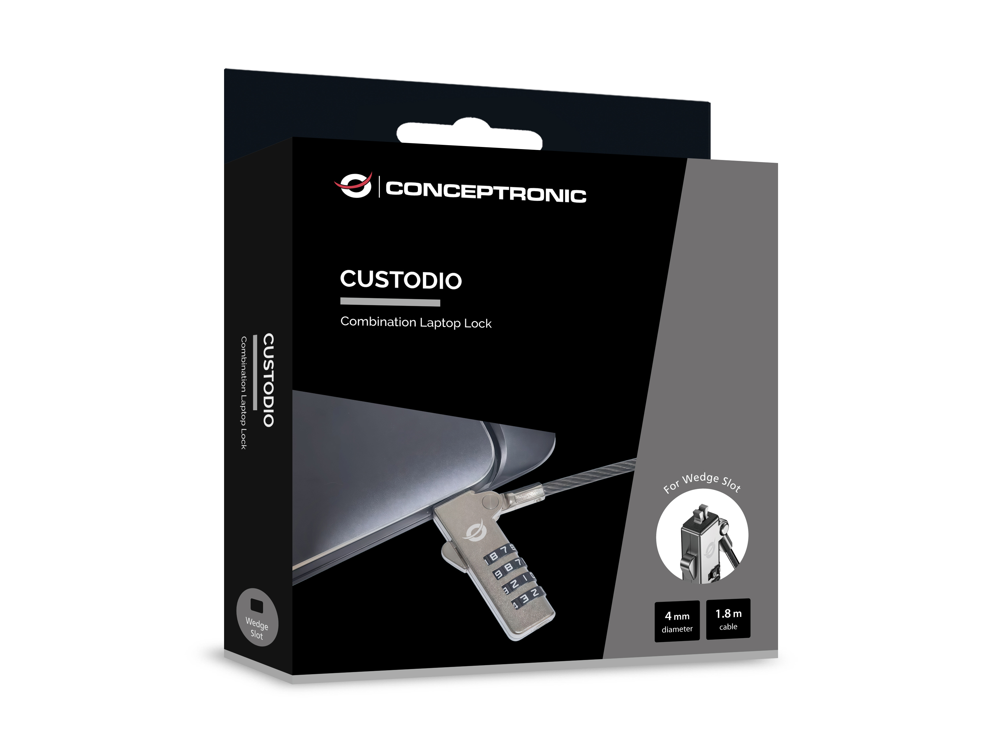 Conceptronic CUSTODIO01BW cavo di sicurezza Nero 1,8 m