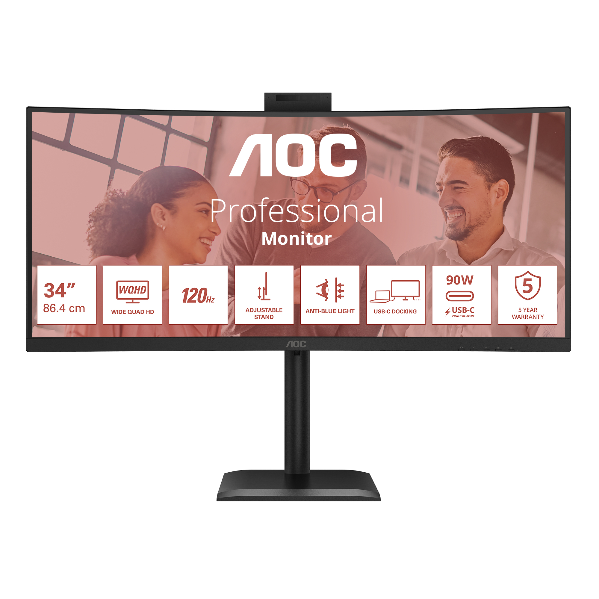 AOC E4 CU34E4CW computer monitor 86.4 cm (34) 3440 x 1440 pixels UltraWide Quad HD LED Black