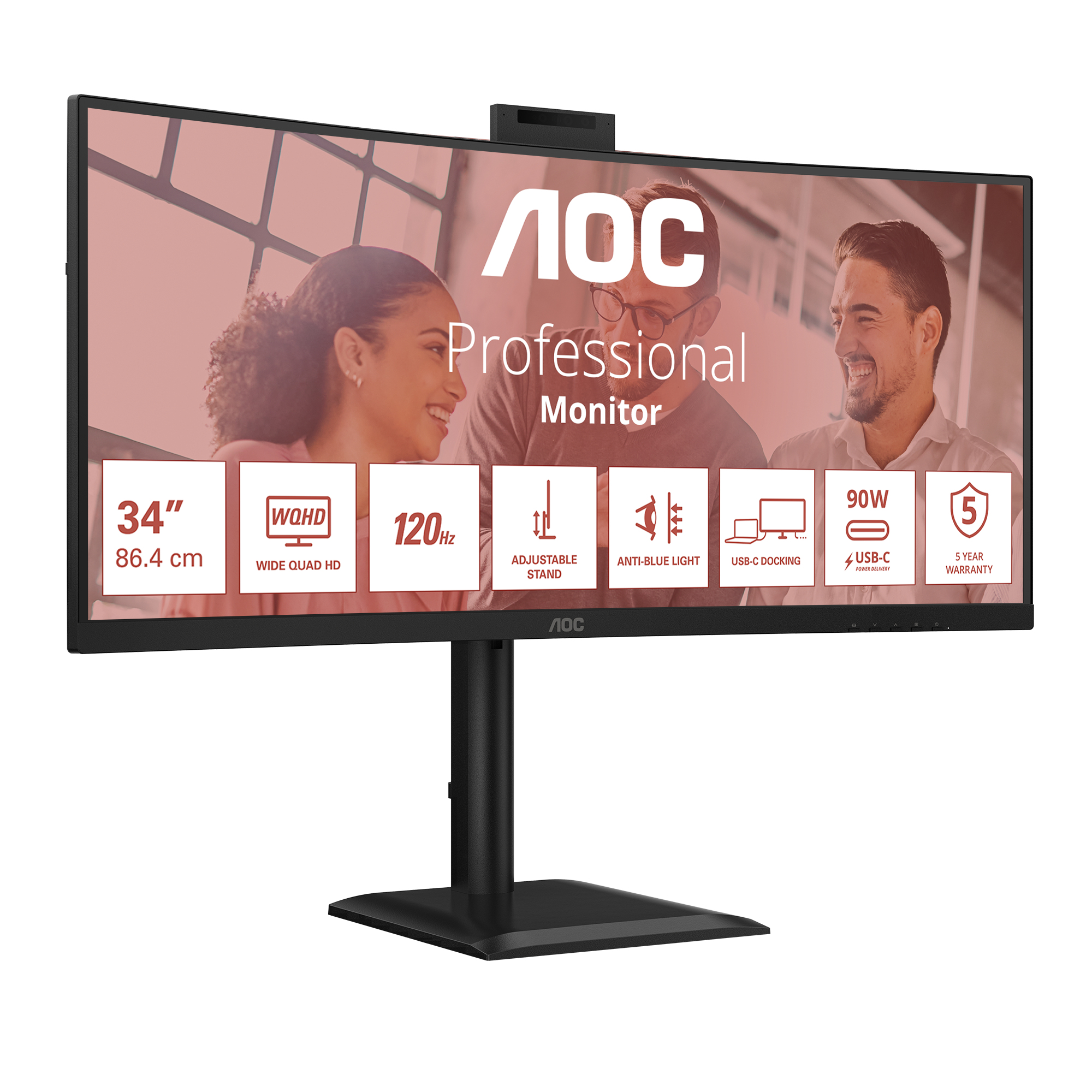 AOC E4 CU34E4CW computer monitor 86.4 cm (34) 3440 x 1440 pixels UltraWide Quad HD LED Black