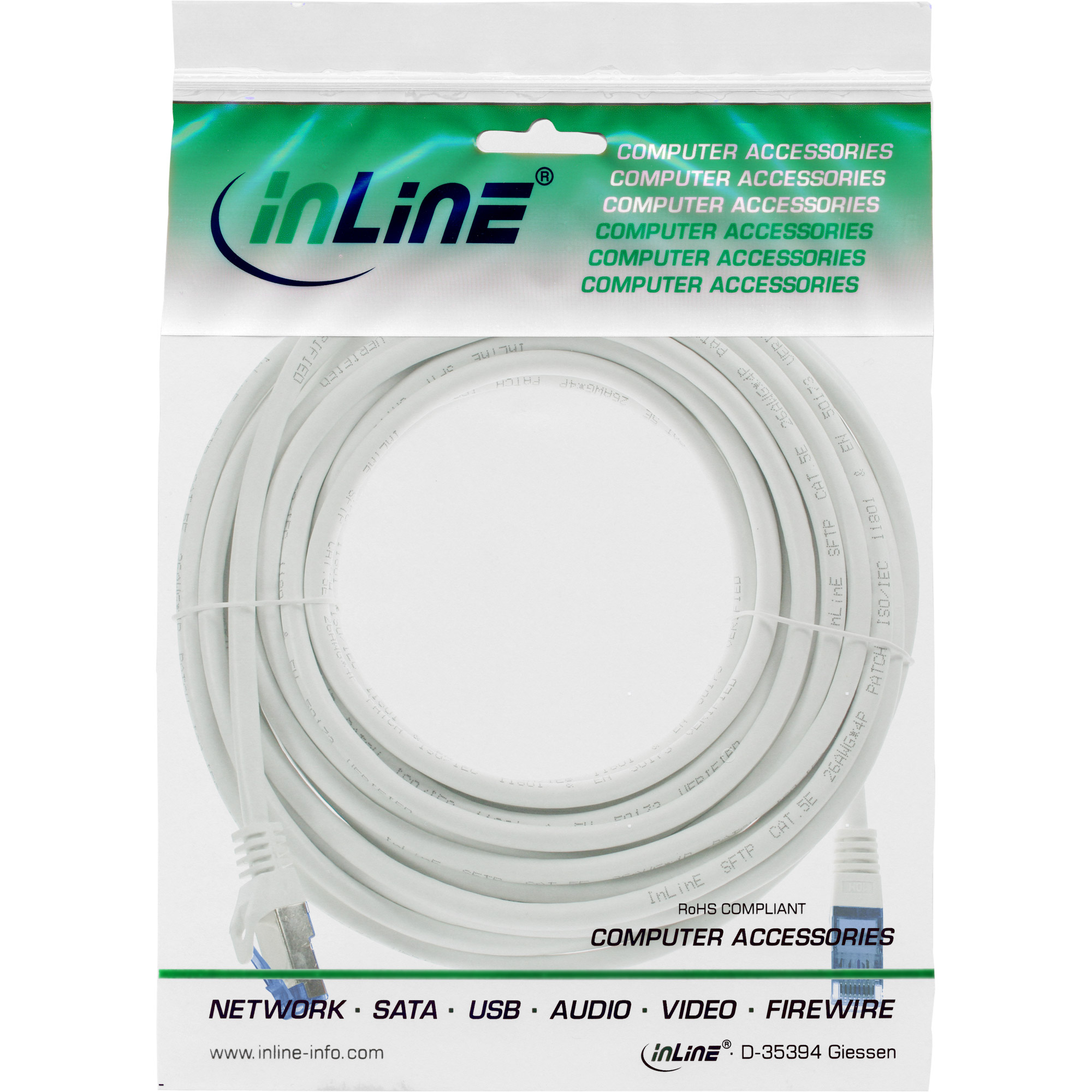 InLine Patch cable, Cat.6A, S/FTP, TPE flexible, white, 50m
