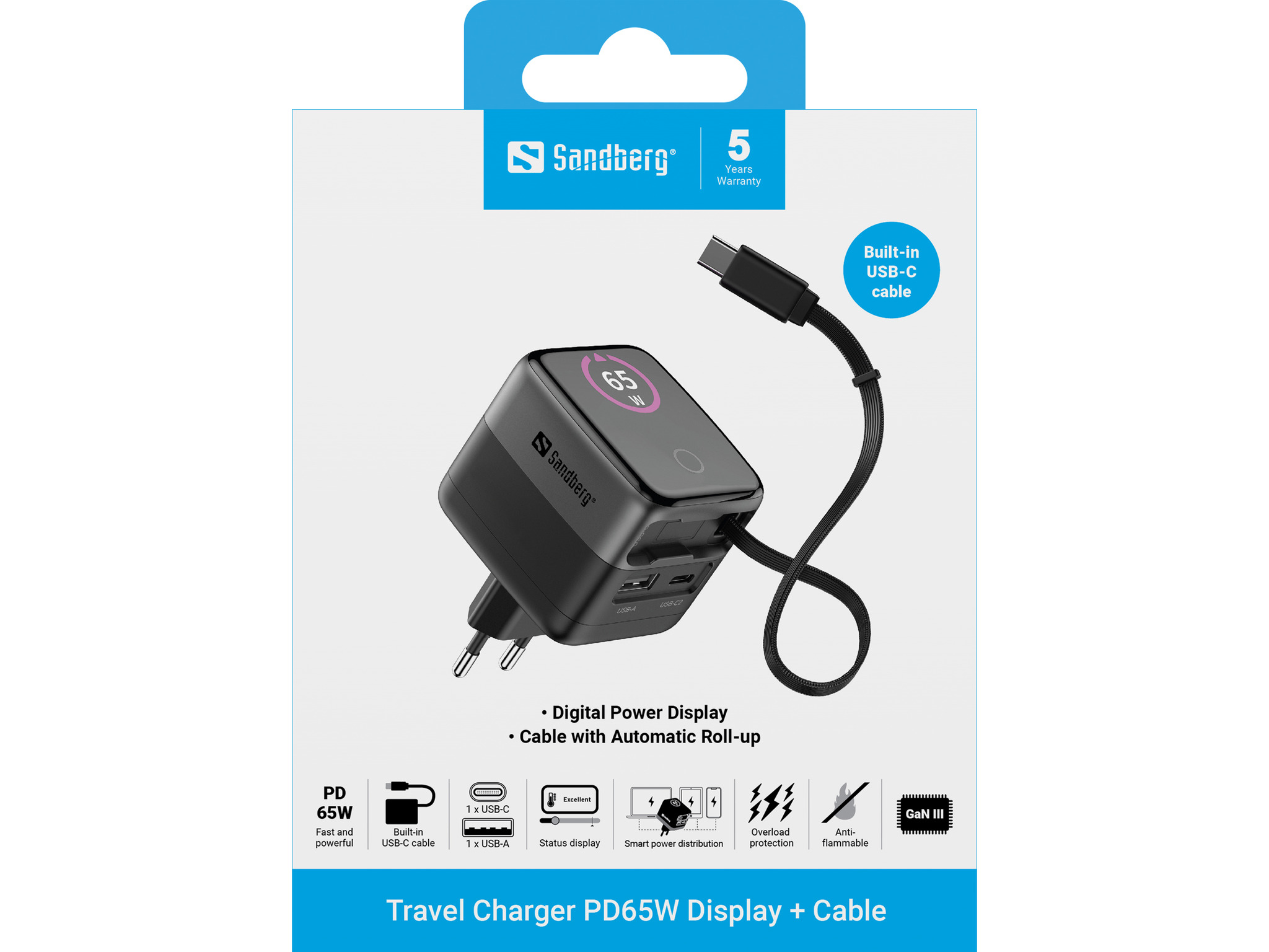 SANDBERG Charger PD65W Display+ Cable