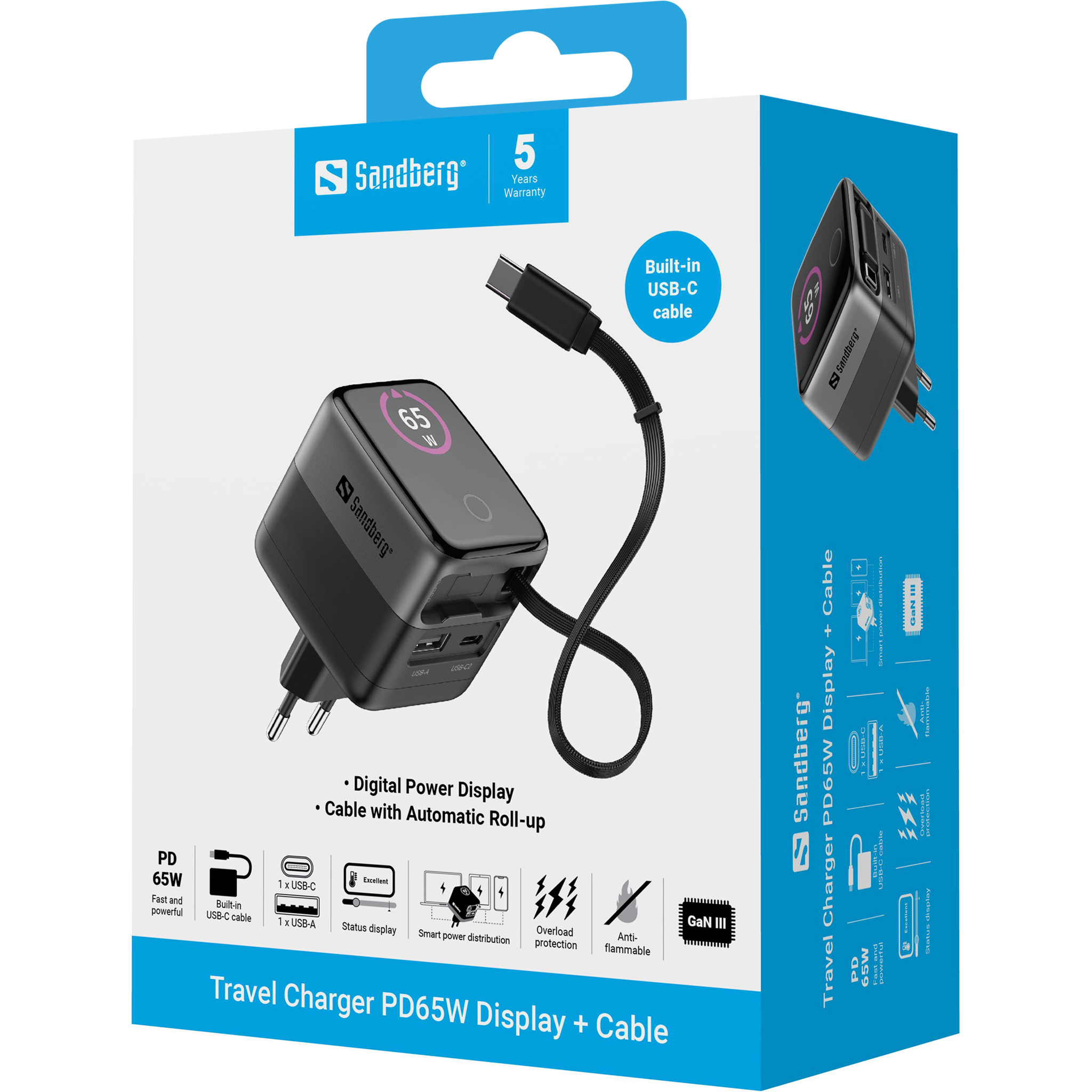SANDBERG Charger PD65W Display+ Cable