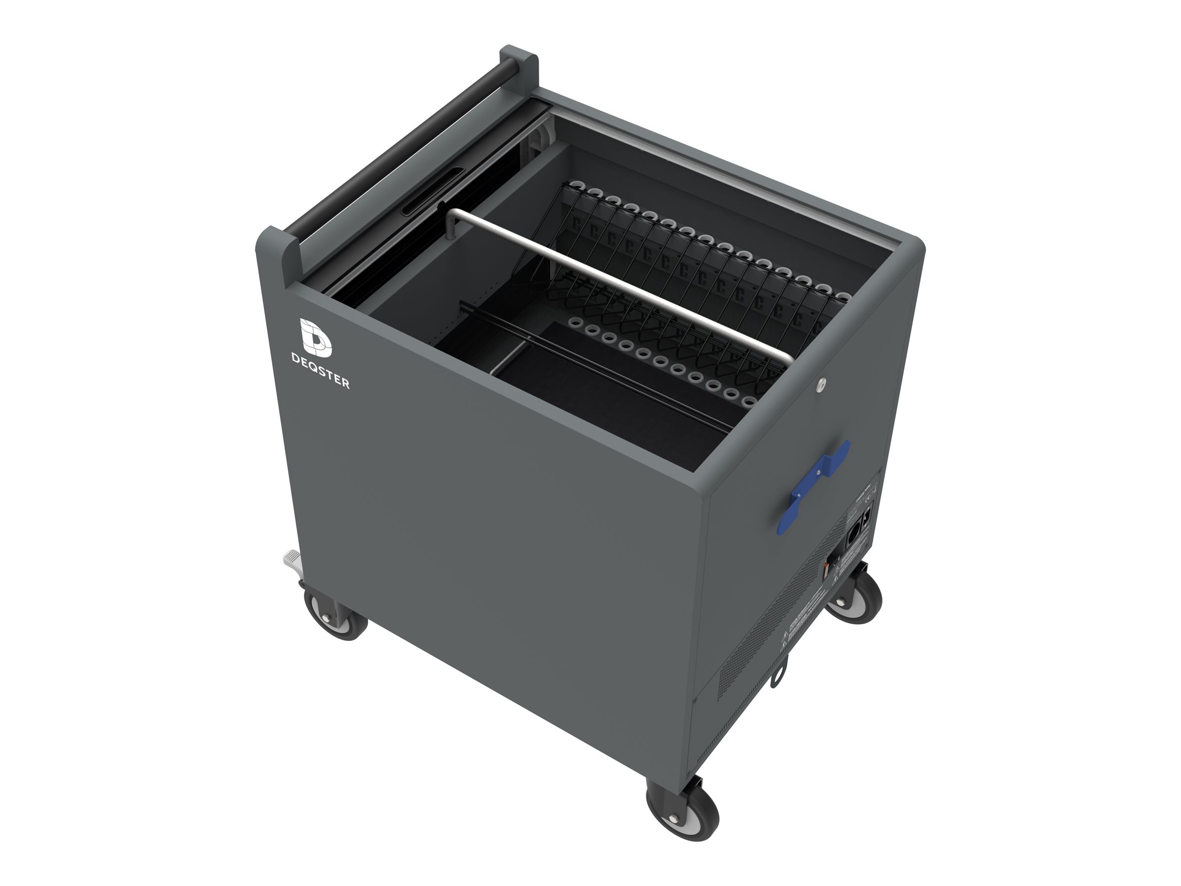 DEQSTER Toploader - Wagen (nur Laden) - f�r 32 Tablets / Notebooks - verriegelbar - Metall - grau/blau - Bildschirmgr��e: bis zu 39,6 cm (bis zu 15,6 Zoll)