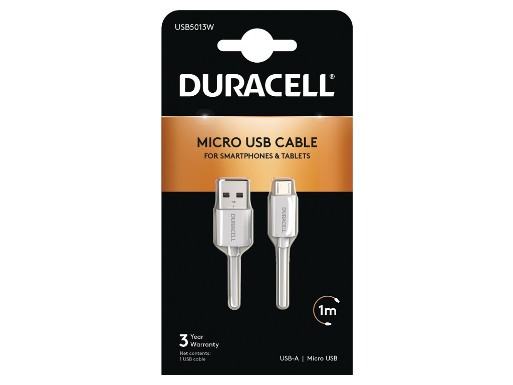 Duracell USB5013W c�ble USB 2.0 1 m USB A Micro-USB A Blanc