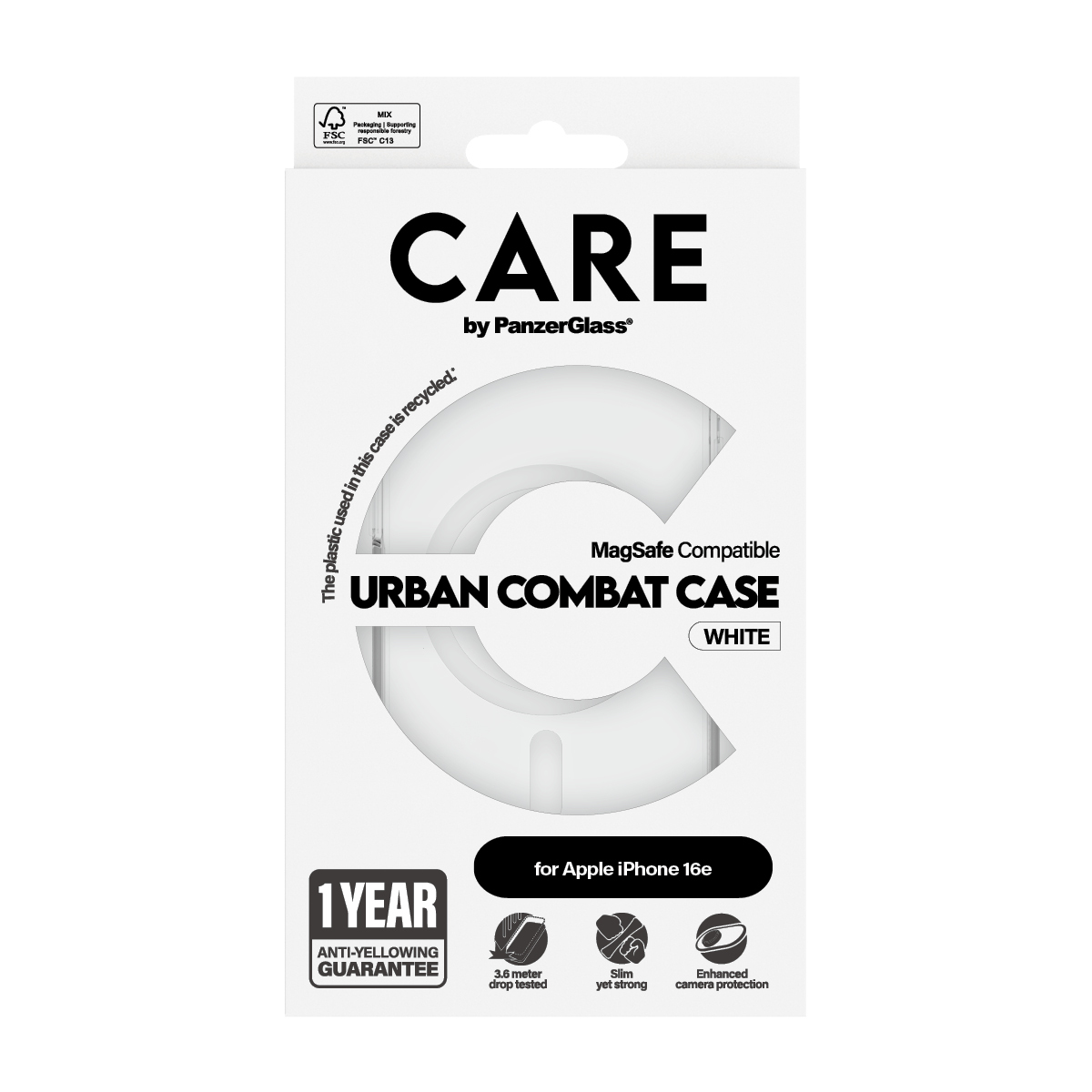 PanzerGlass CARE by � Flagship Case Transparent Urban Combat w. White Qi Compatible iPhone 16e
