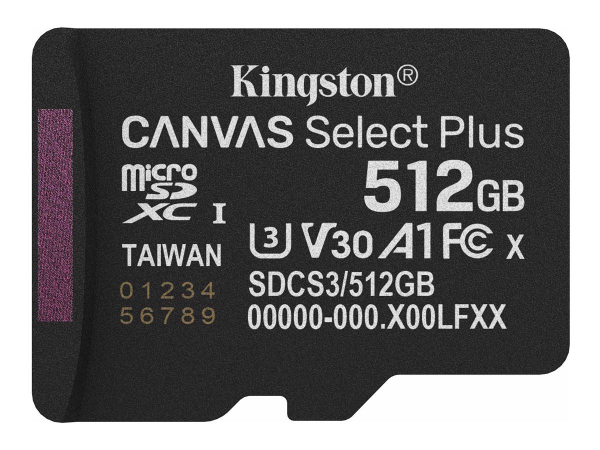 Kingston Technology 512GB micSDXC Canvas Select Plus Gen3 150R A1 Single Pack w/o ADP