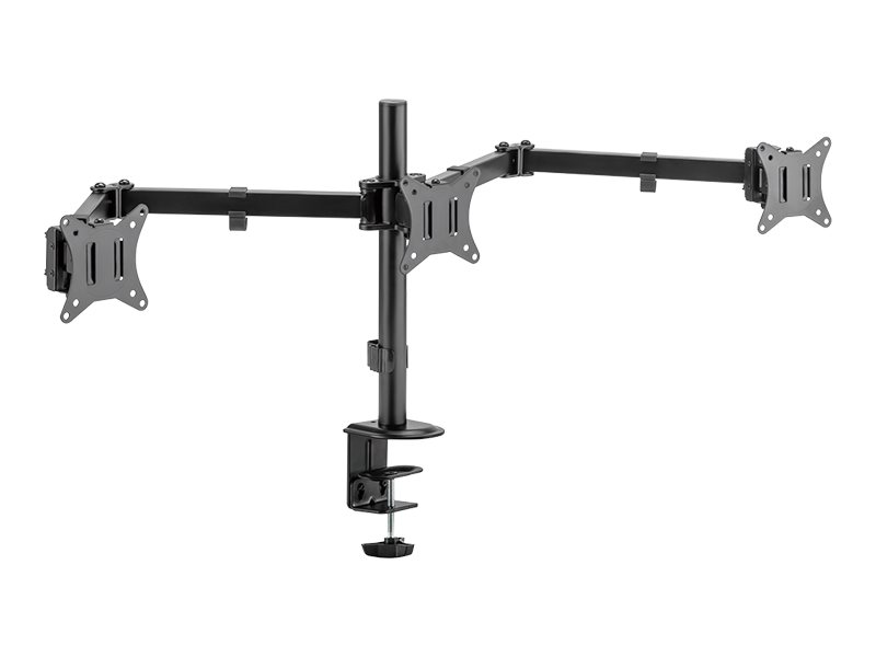 LogiLink Befestigungskit (Tischmontage) - einstellbarer Doppelarm - f�r 3 Monitore - Arml�nge: 658 mm - Kunststoff, Aluminium, Stahl - Schwarz - Bildschirmgr��e: 43.2-68.6 cm (17-27)