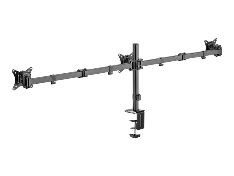 LogiLink Befestigungskit (Tischmontage) - einstellbarer Doppelarm - f�r 3 Monitore - Arml�nge: 658 mm - Kunststoff, Aluminium, Stahl - Schwarz - Bildschirmgr��e: 43.2-68.6 cm (17-27)