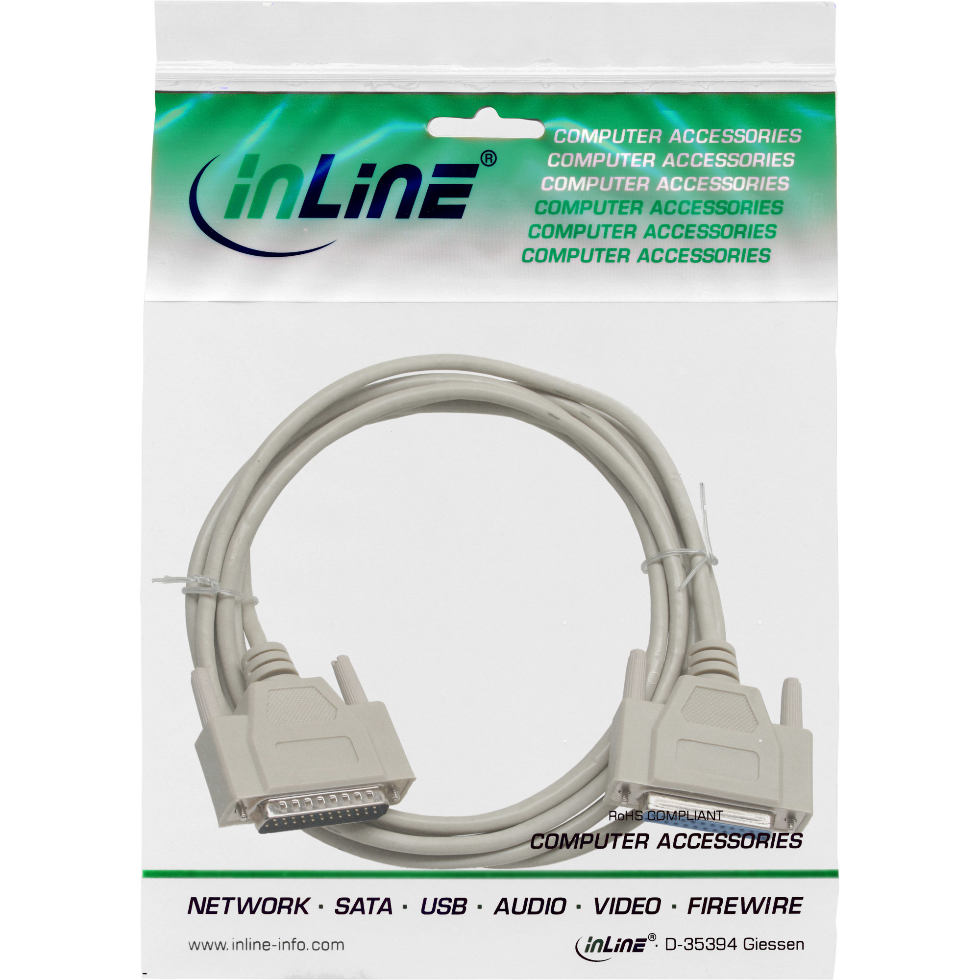 InLine 11422M cable de serie Beige 1,8 m DB25M DB25F