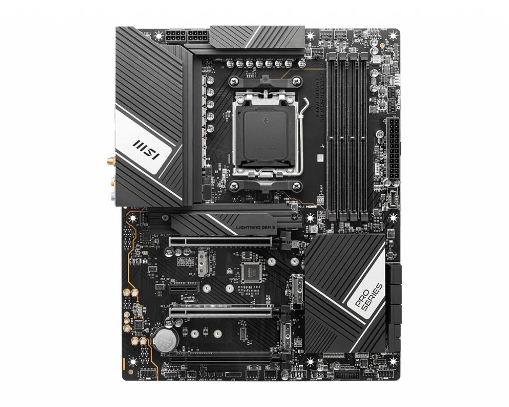 MSI PRO X670-P WIFI - Motherboard - ATX - Socket AM5 - AMD X670 Chipsatz - USB 3.2 Gen 1, USB 3.2 Gen 2, USB-C 3.2 Gen2, USB-C 3.2 Gen 2x2 - 2.5 Gigabit LAN, Bluetooth, Wi-Fi - Onboard-Grafik (CPU erforderlich)