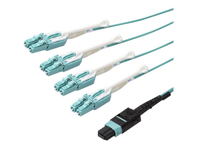 StarTech.com 10m (30ft) MTP(F)/PC to 4x LC/PC Duplex Breakout OM3 Multimode Fiber Optic Cable, OFNP, 8F Type-A, 50/125m LOMMF, 40G Networks, Low Insertion Loss, MPO to LC Fiber Patch Cord