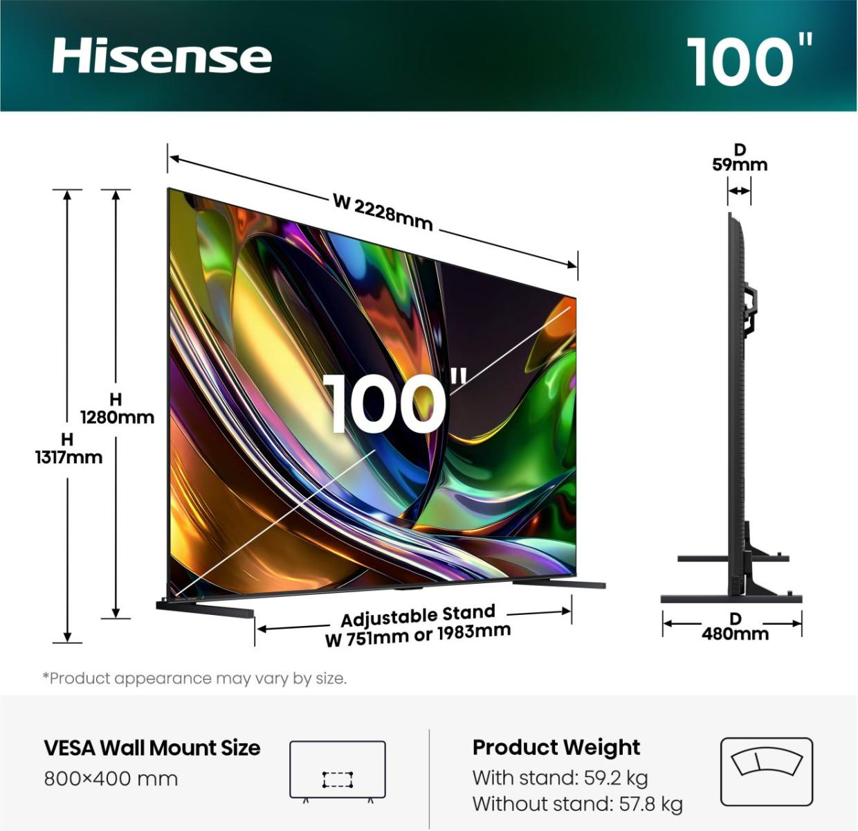 Hisense 100UR8DS Televisor 2,54 m (100) 4K Ultra HD Smart TV Wifi Negro, Gris