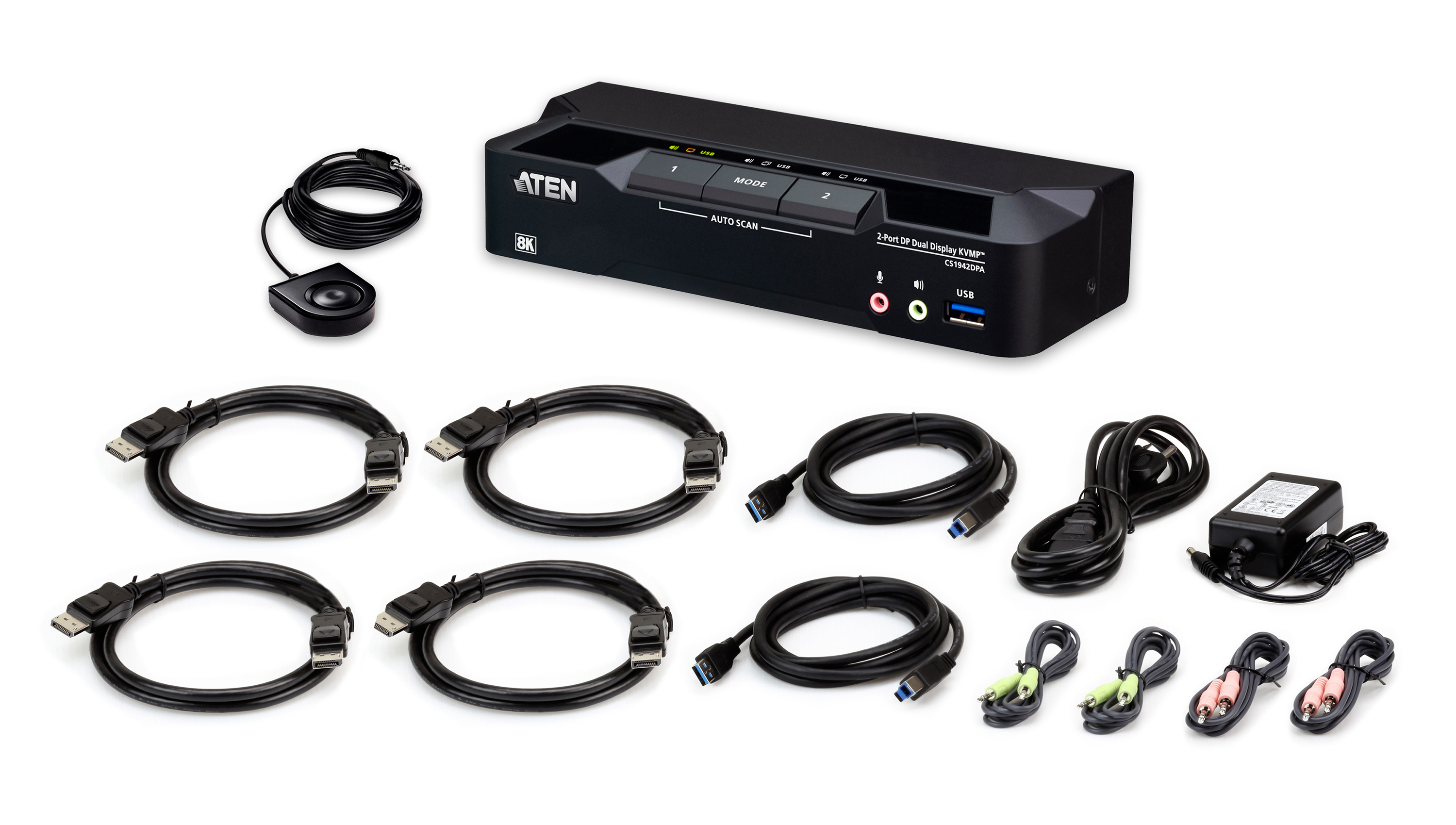 ATEN 2-Port USB 3.0 8K DisplayPort Dual-Display KVMP Switch (Cables included)