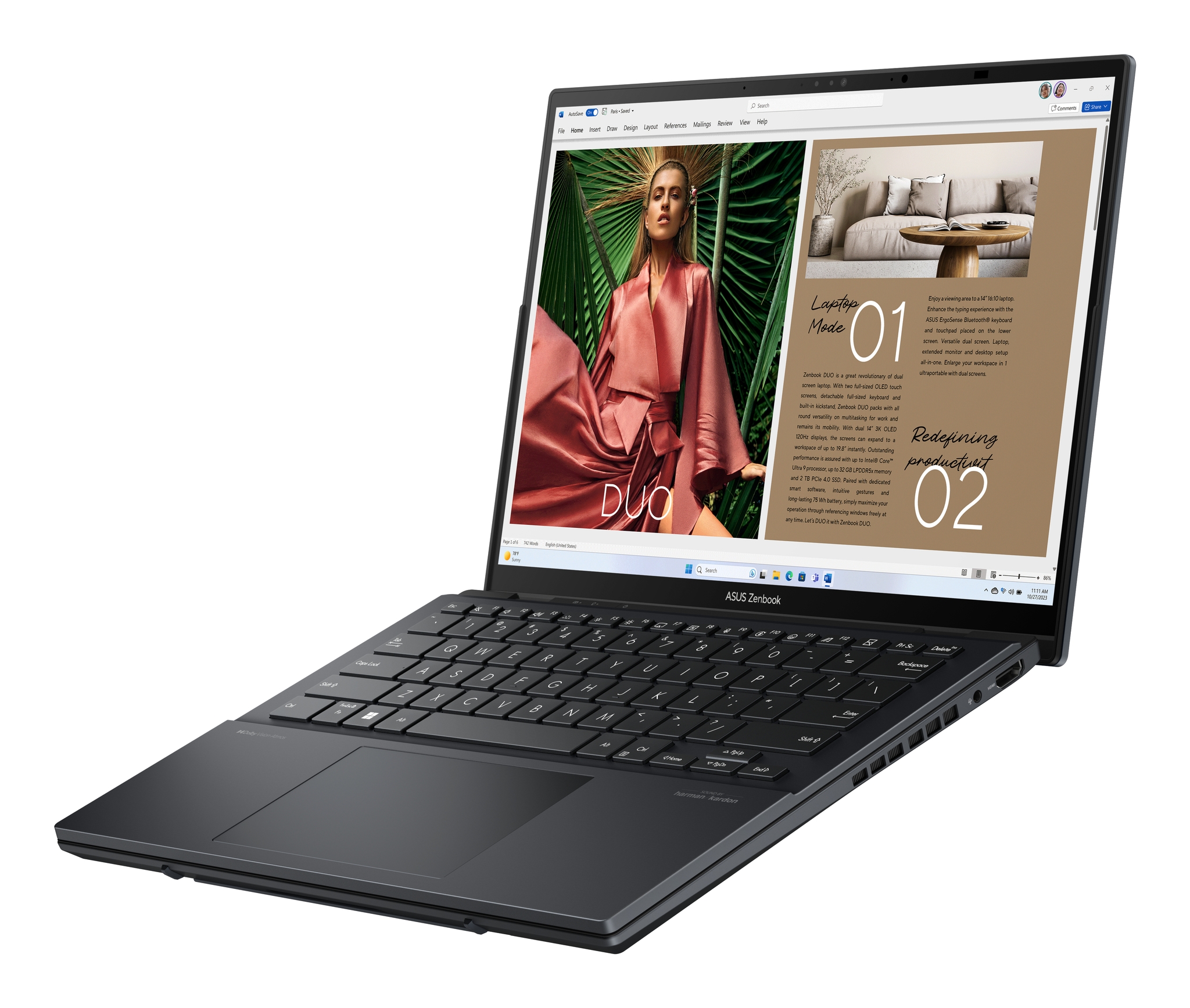 ASUS Zenbook Duo UX8406MA-PZ058X Intel Core Ultra 9 185H Hbrido (2-en-1) 35,6 cm (14) Pantalla tctil 3K 32 GB LPDDR5x-SDRAM 2 TB SSD Wi-Fi 6E (802.11ax) Windows 11 Pro Gris