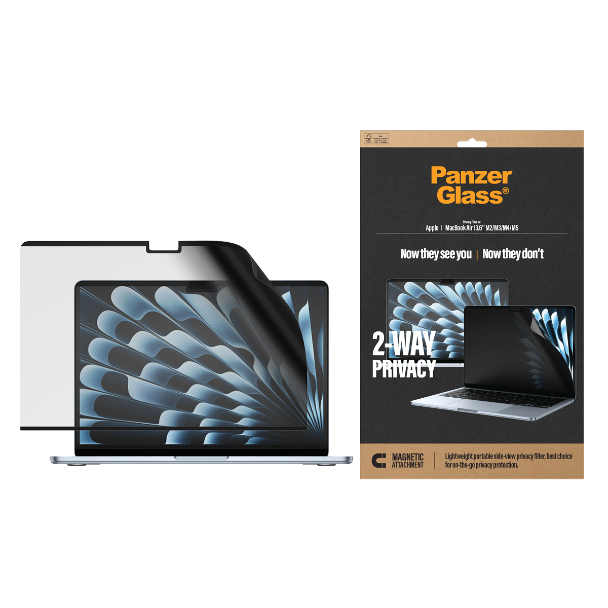 PanzerGlass � Magnetic 2-Way Privacy Film Screen Protector Macbook Air 13.6 M2 | M3 | M4 | M5 Pellicola proteggischermo trasparente 1 pz